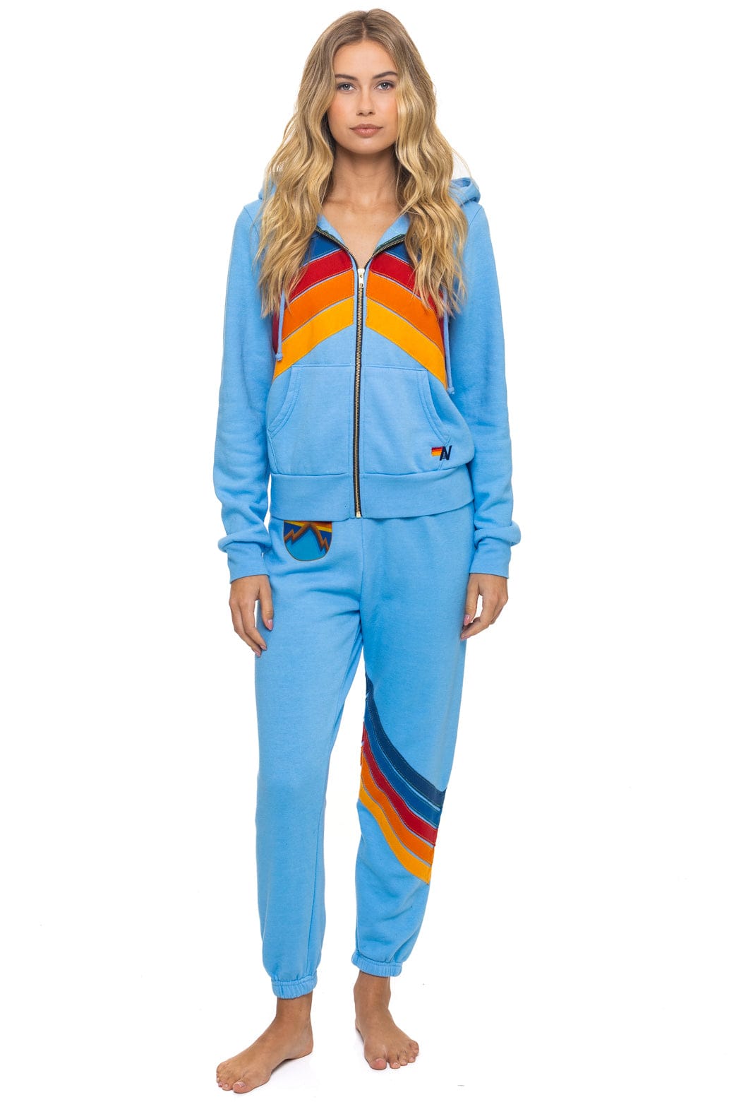 Classic MOUNTAIN STITCH CHEVRON 4 ZIP HOODIE - SKY