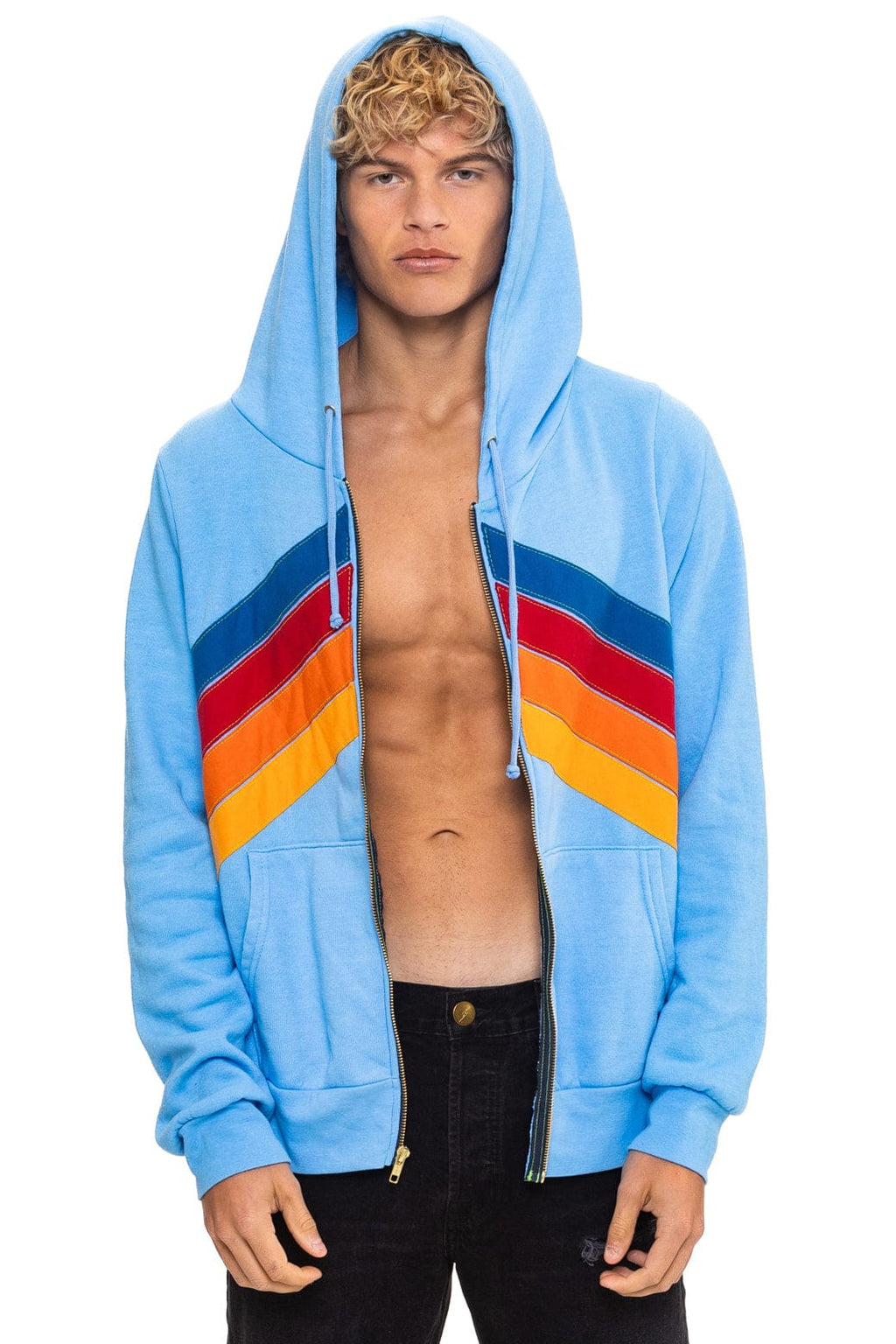 Classic MOUNTAIN STITCH CHEVRON 4 ZIP HOODIE - SKY