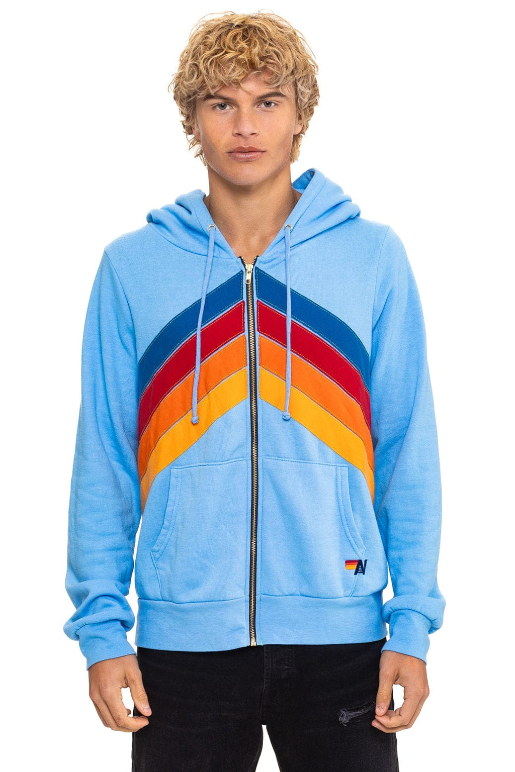 Classic MOUNTAIN STITCH CHEVRON 4 ZIP HOODIE - SKY