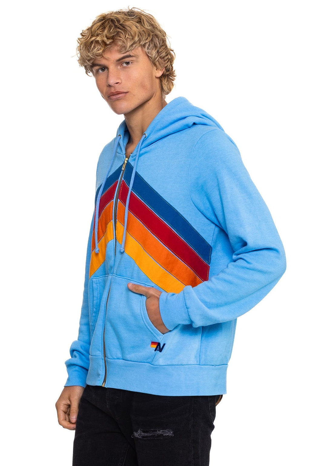 Classic MOUNTAIN STITCH CHEVRON 4 ZIP HOODIE - SKY