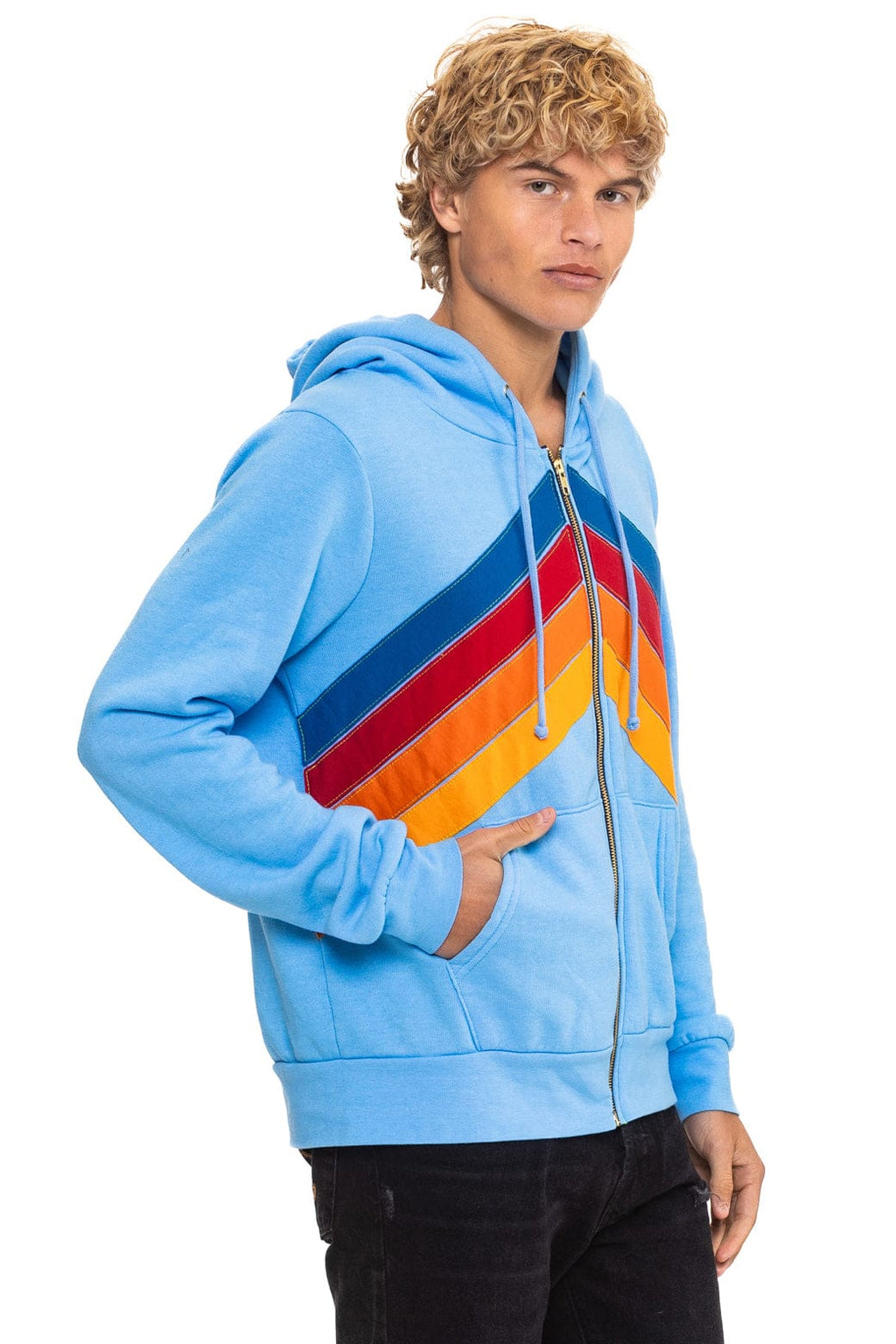 Classic MOUNTAIN STITCH CHEVRON 4 ZIP HOODIE - SKY