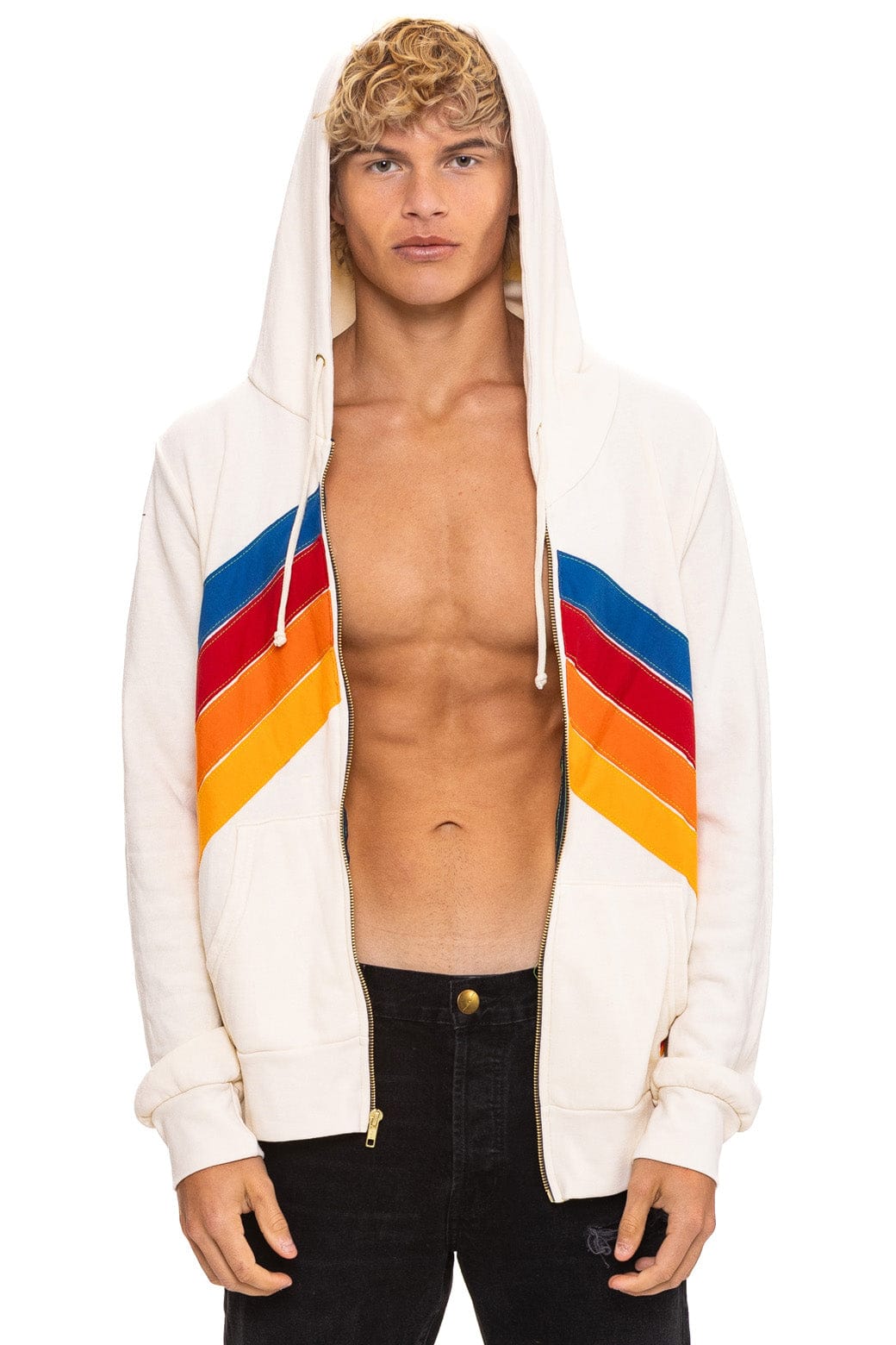 Classic MOUNTAIN STITCH CHEVRON 4 ZIP HOODIE - VINTAGE WHITE