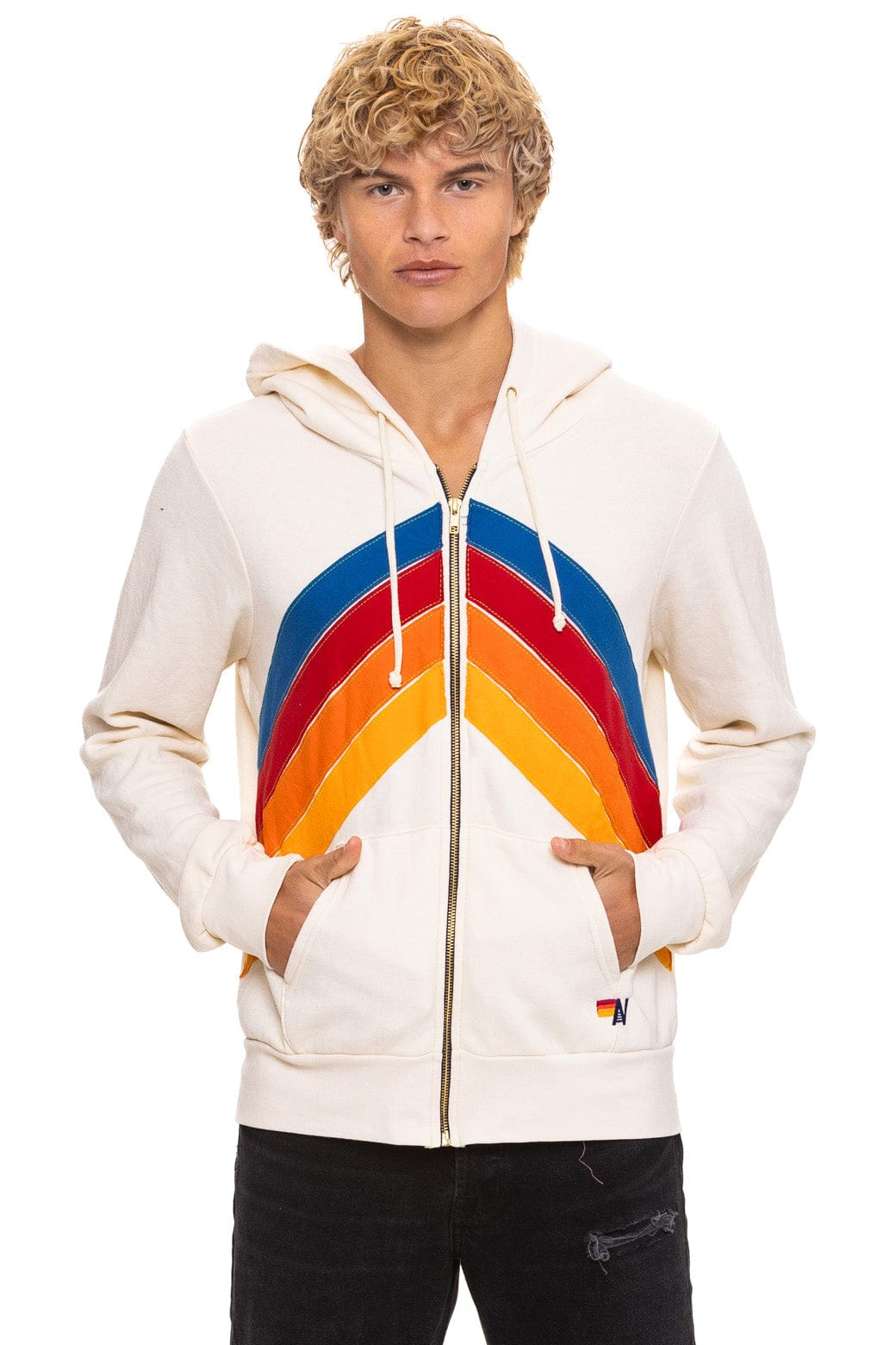 Classic MOUNTAIN STITCH CHEVRON 4 ZIP HOODIE - VINTAGE WHITE