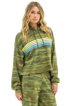 Classic 5 STRIPE RELAXED CROPPED PULLOVER HOODIE - CAMO LIME AQUA
