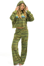 Classic 5 STRIPE RELAXED CROPPED PULLOVER HOODIE - CAMO LIME AQUA