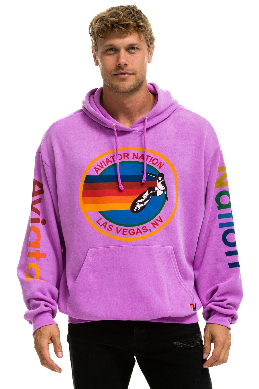 Classic AVIATOR NATION LAS VEGAS RELAXED PULLOVER HOODIE - NEON PURPLE