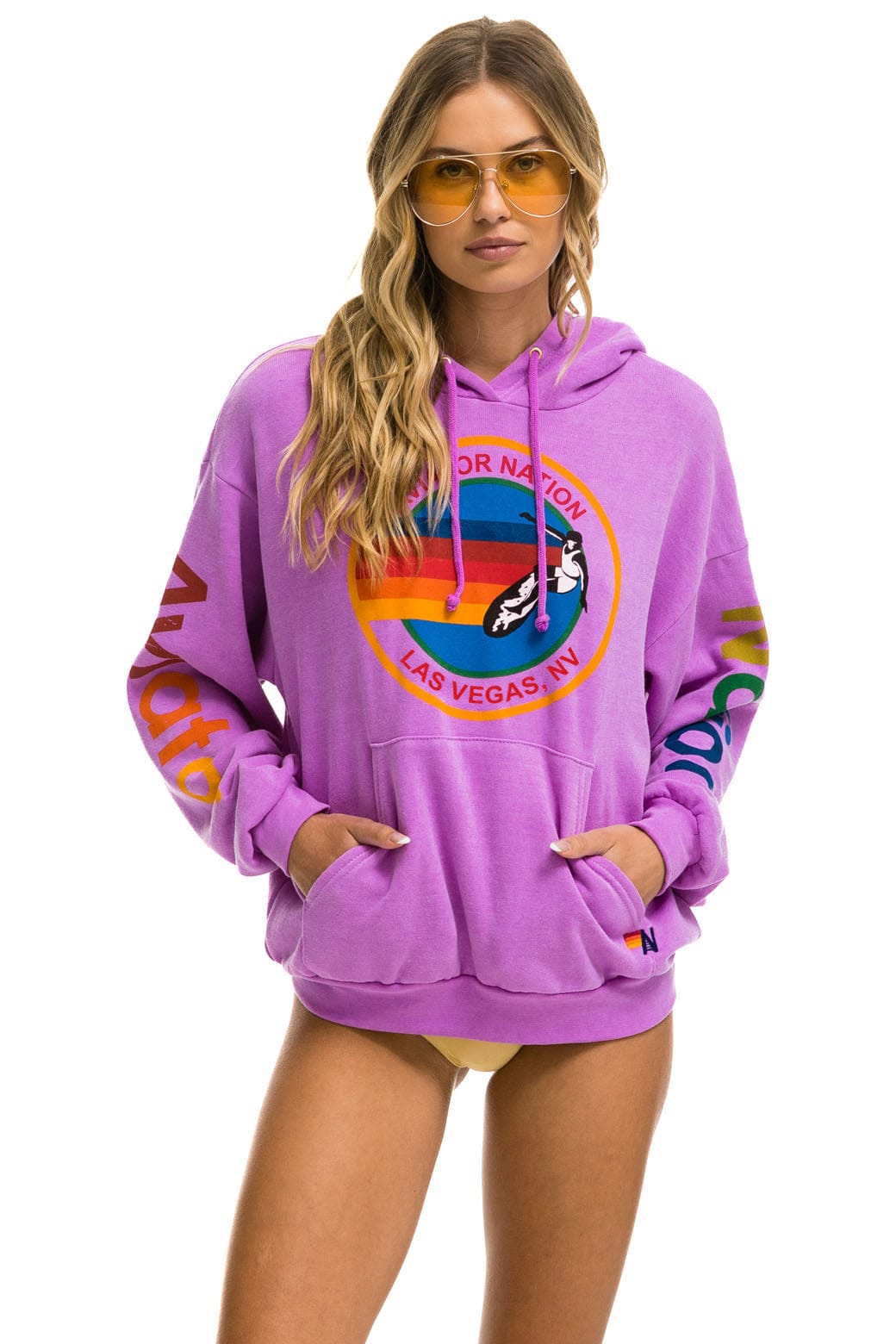 Classic AVIATOR NATION LAS VEGAS RELAXED PULLOVER HOODIE - NEON PURPLE