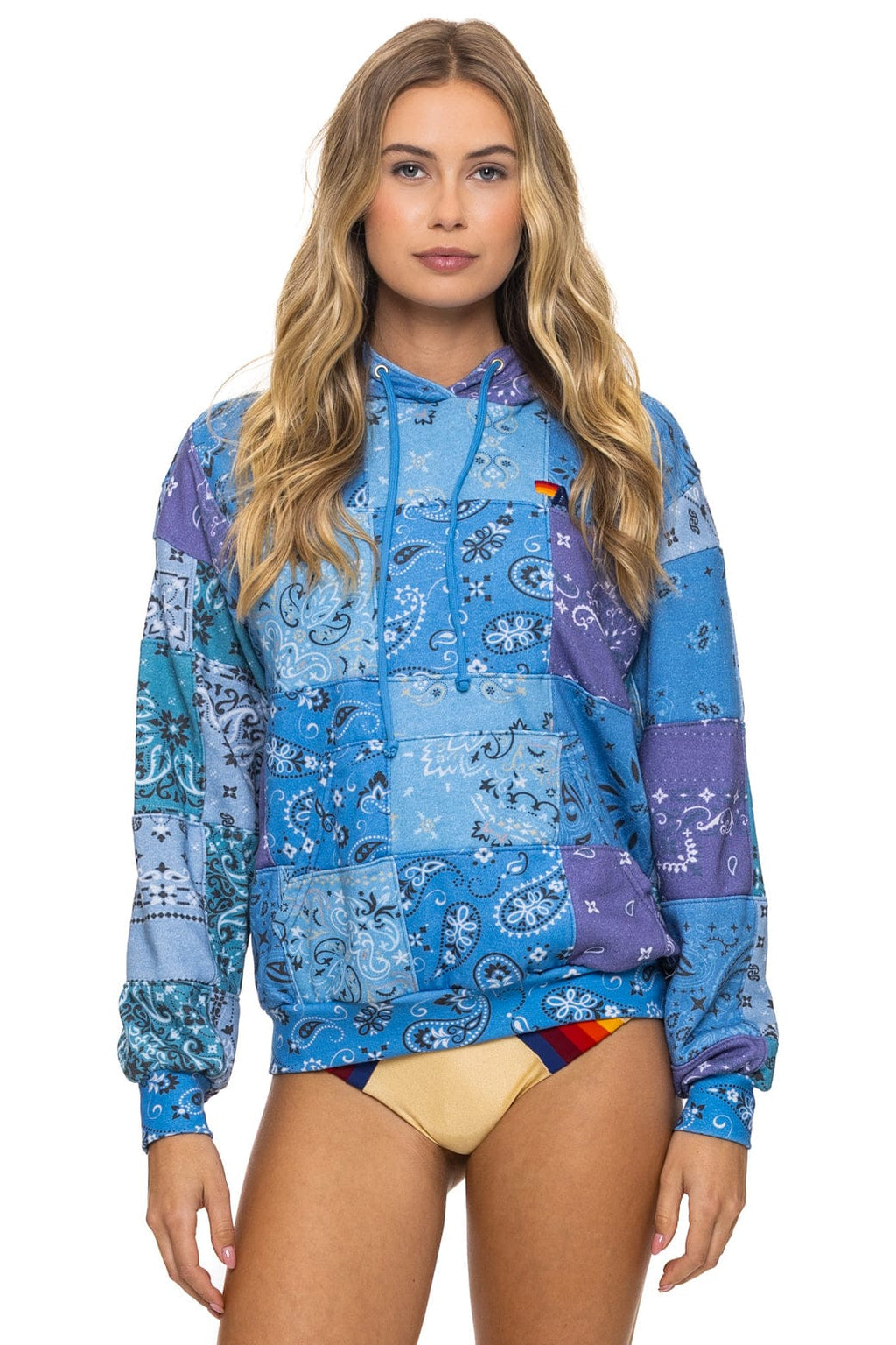 Classic BANDANA QUILTED RELAXED PULLOVER HOODIE - BLUE