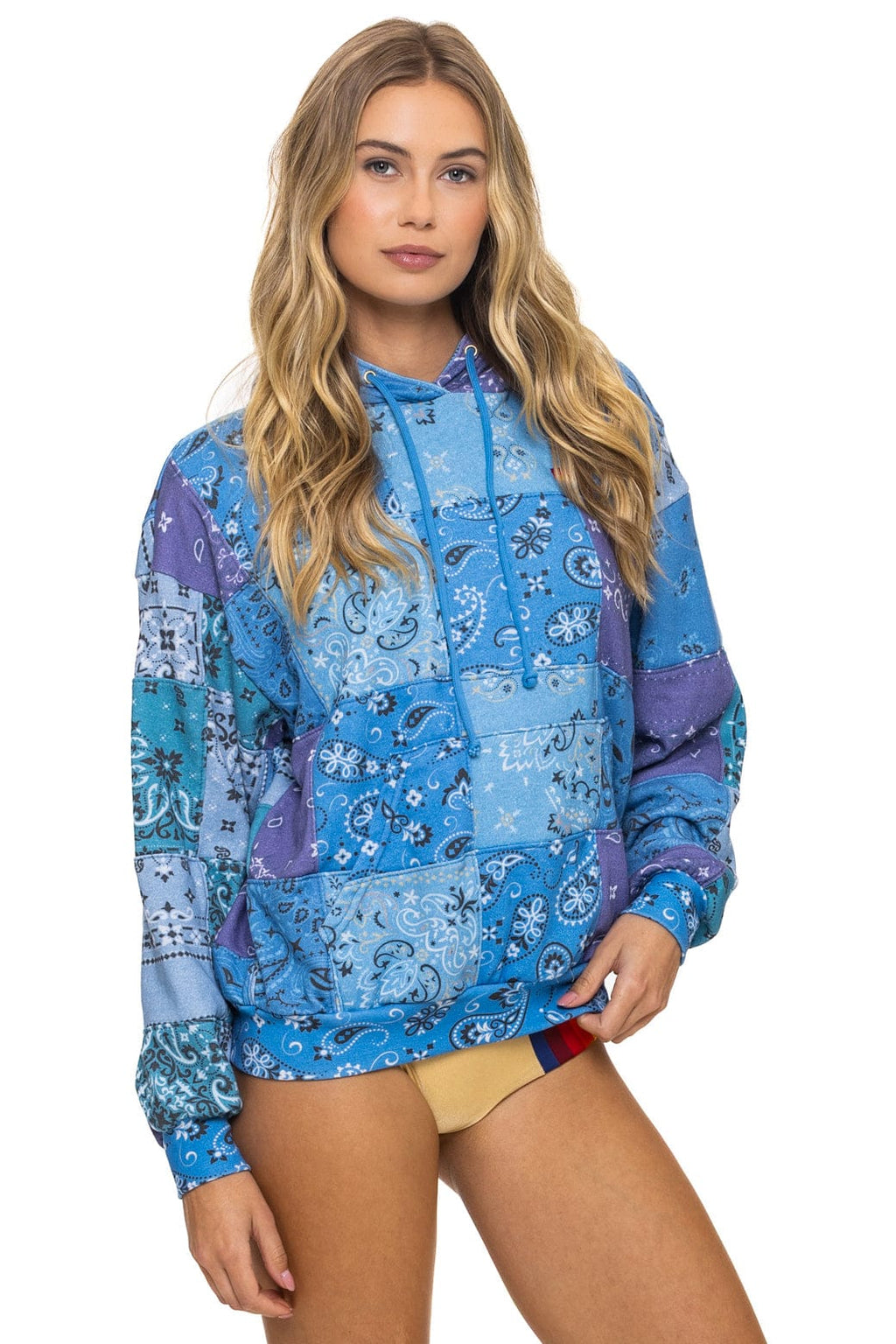 Classic BANDANA QUILTED RELAXED PULLOVER HOODIE - BLUE