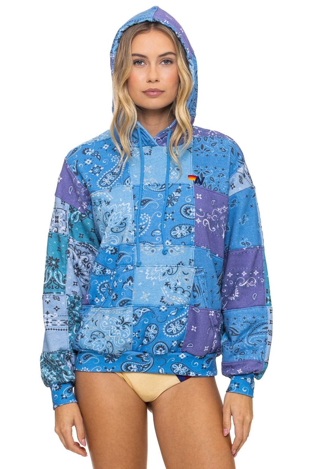 Classic BANDANA QUILTED RELAXED PULLOVER HOODIE - BLUE