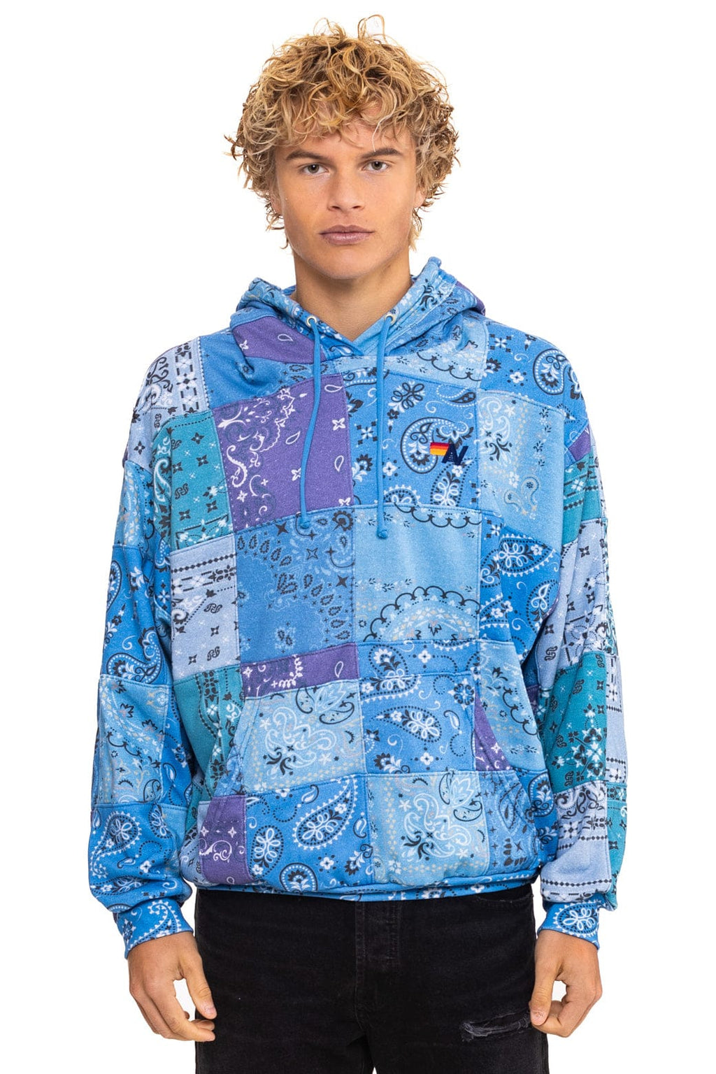 Classic BANDANA QUILTED RELAXED PULLOVER HOODIE - BLUE