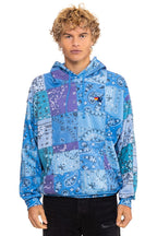 Classic BANDANA QUILTED RELAXED PULLOVER HOODIE - BLUE