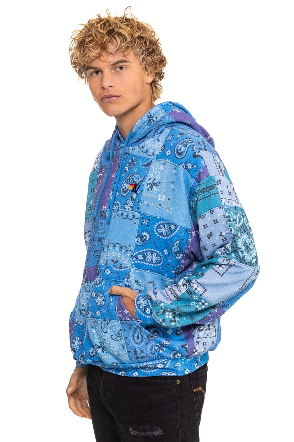 Classic BANDANA QUILTED RELAXED PULLOVER HOODIE - BLUE
