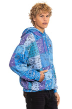 Classic BANDANA QUILTED RELAXED PULLOVER HOODIE - BLUE