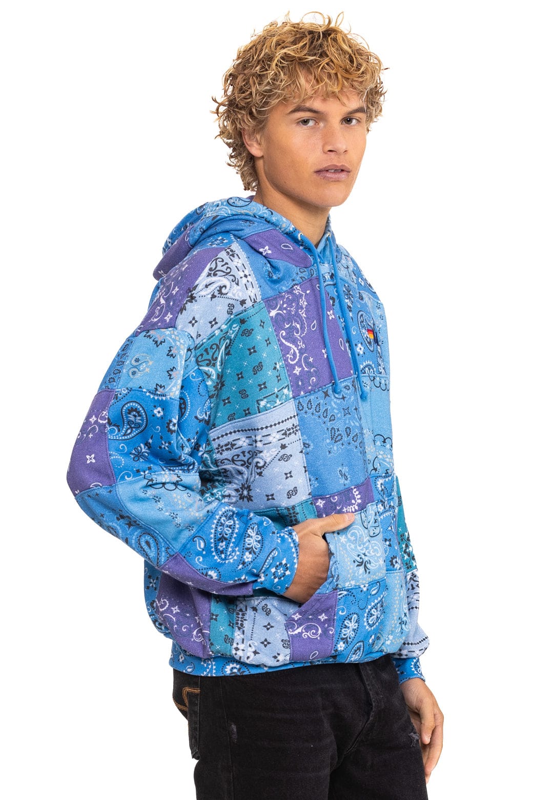 Classic BANDANA QUILTED RELAXED PULLOVER HOODIE - BLUE
