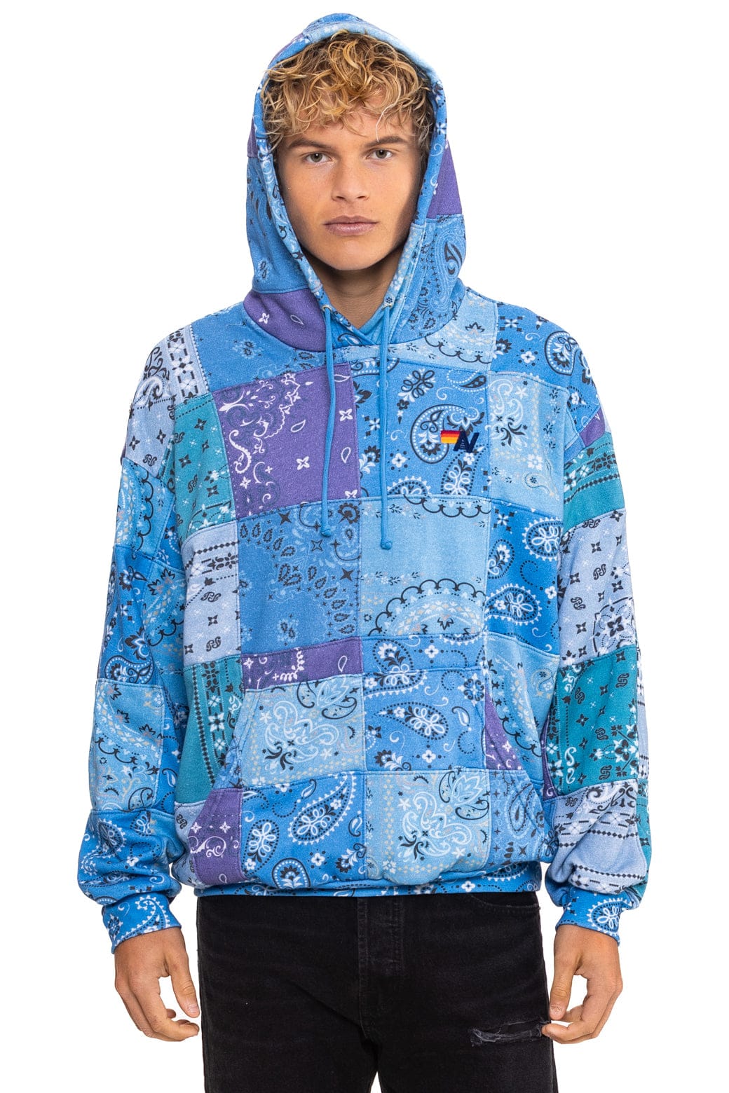 Classic BANDANA QUILTED RELAXED PULLOVER HOODIE - BLUE
