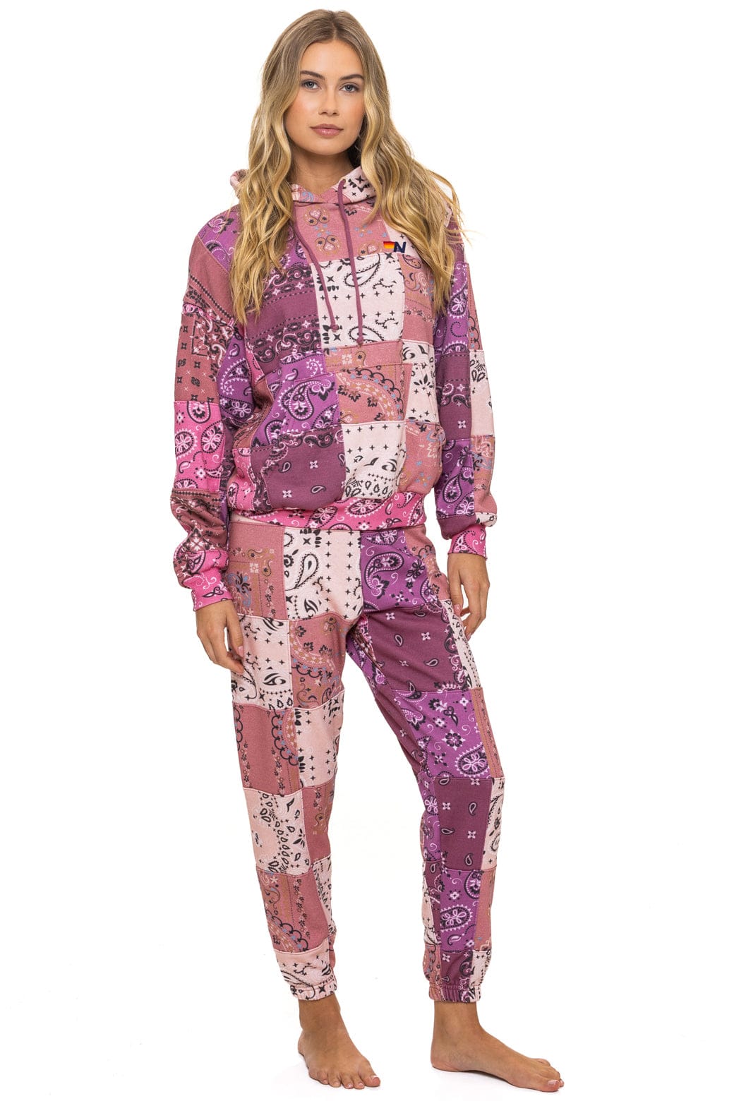 Classic BANDANA QUILTED RELAXED PULLOVER HOODIE - PINK