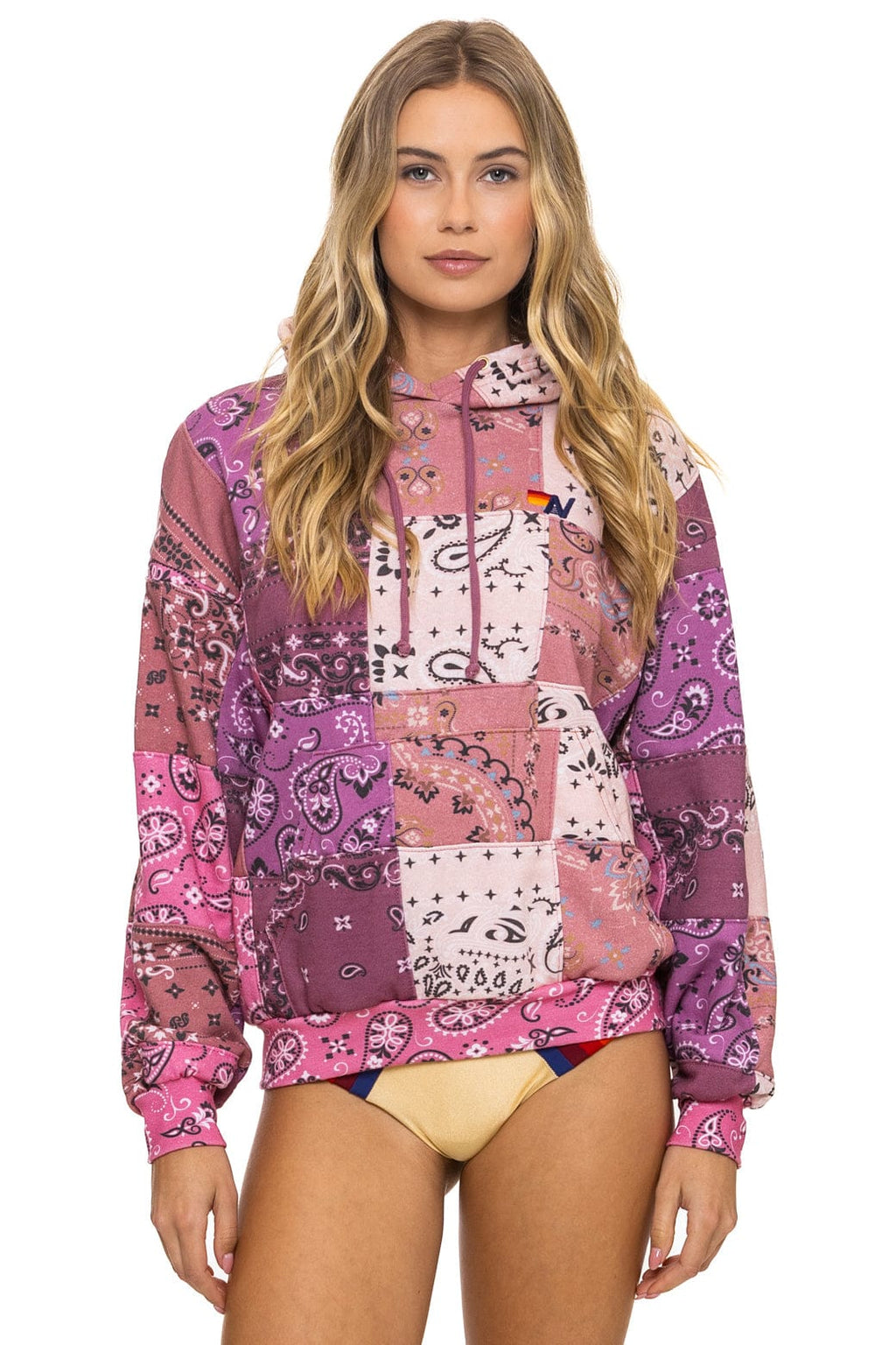 Classic BANDANA QUILTED RELAXED PULLOVER HOODIE - PINK