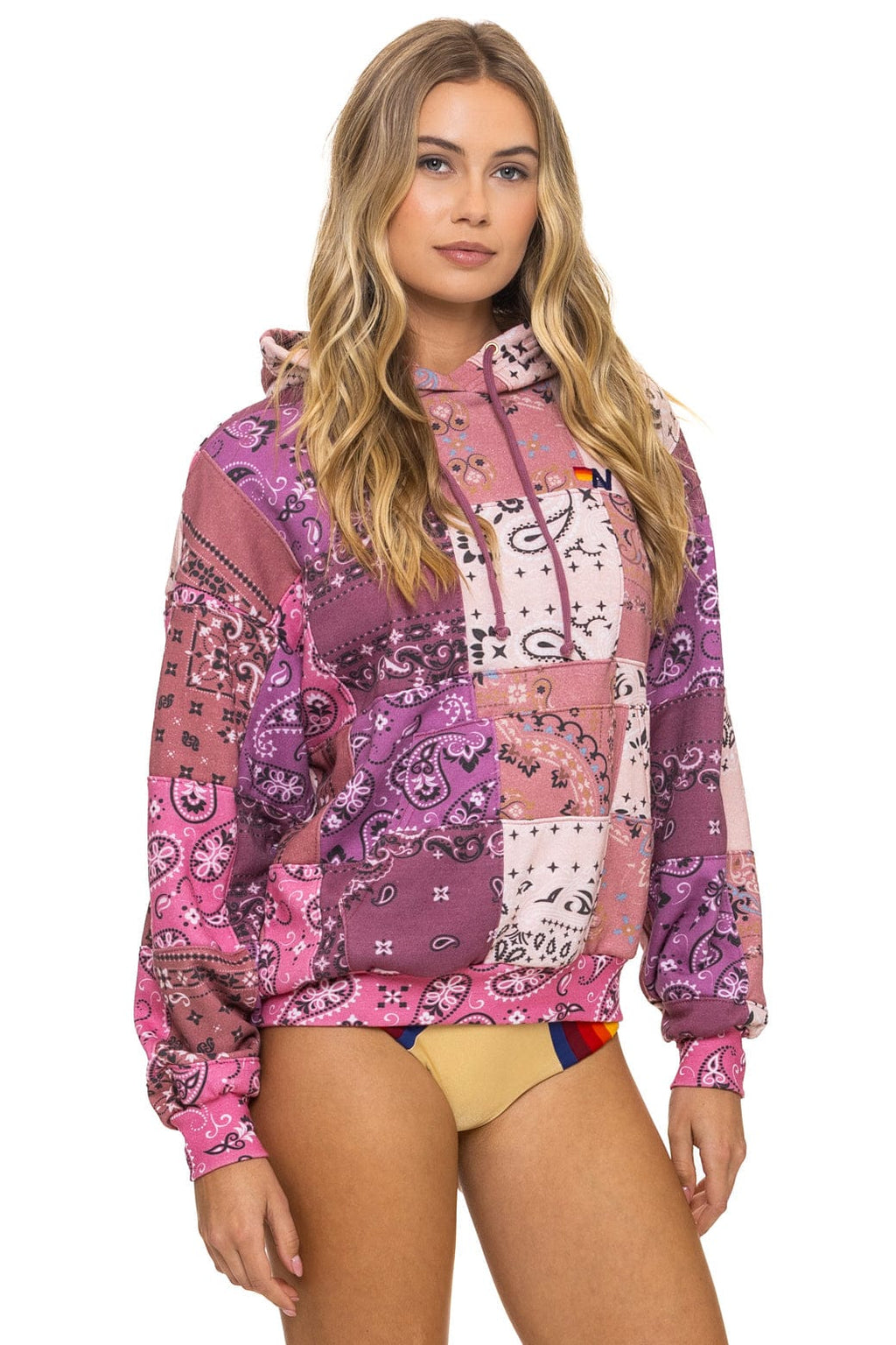Classic BANDANA QUILTED RELAXED PULLOVER HOODIE - PINK