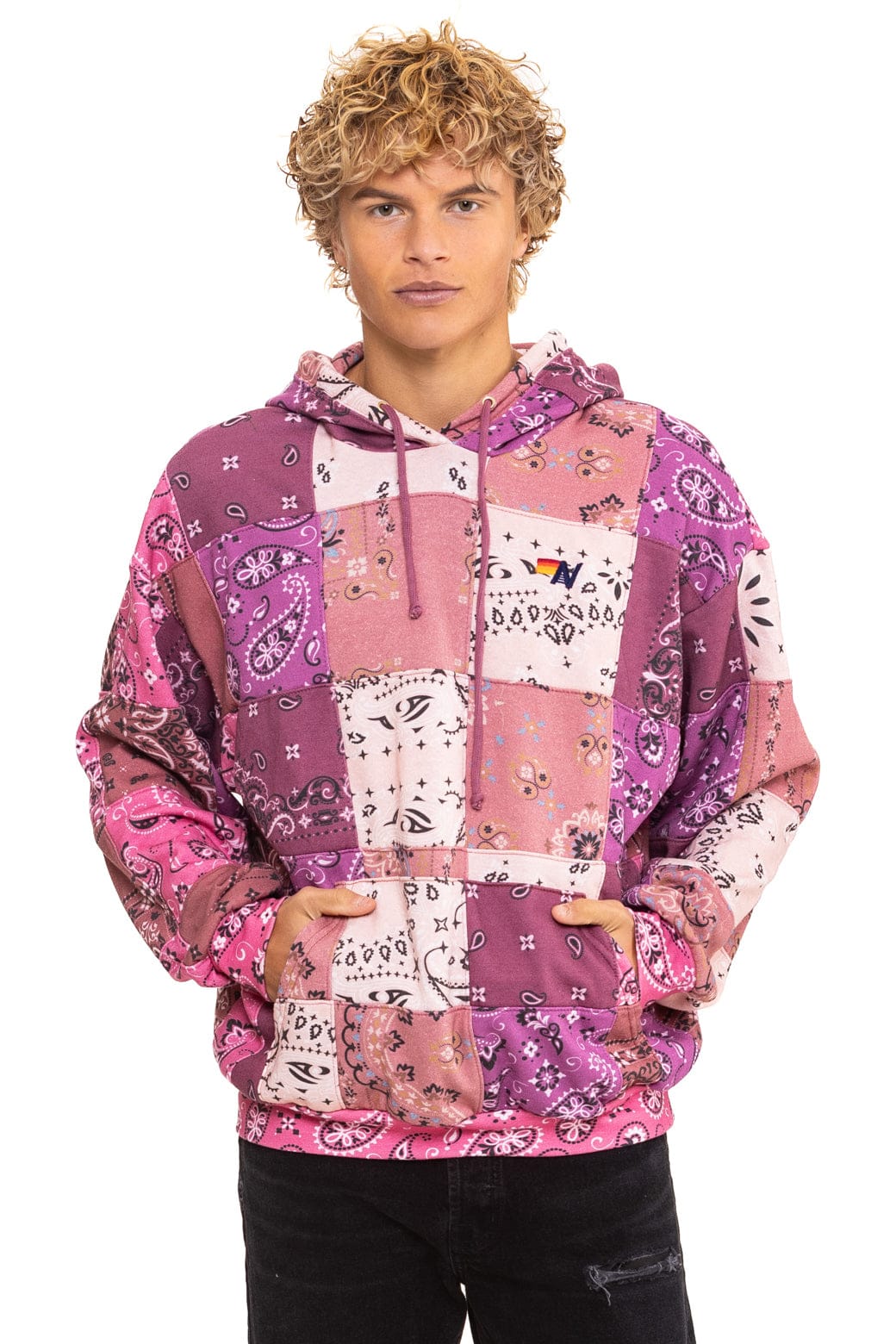 Classic BANDANA QUILTED RELAXED PULLOVER HOODIE - PINK