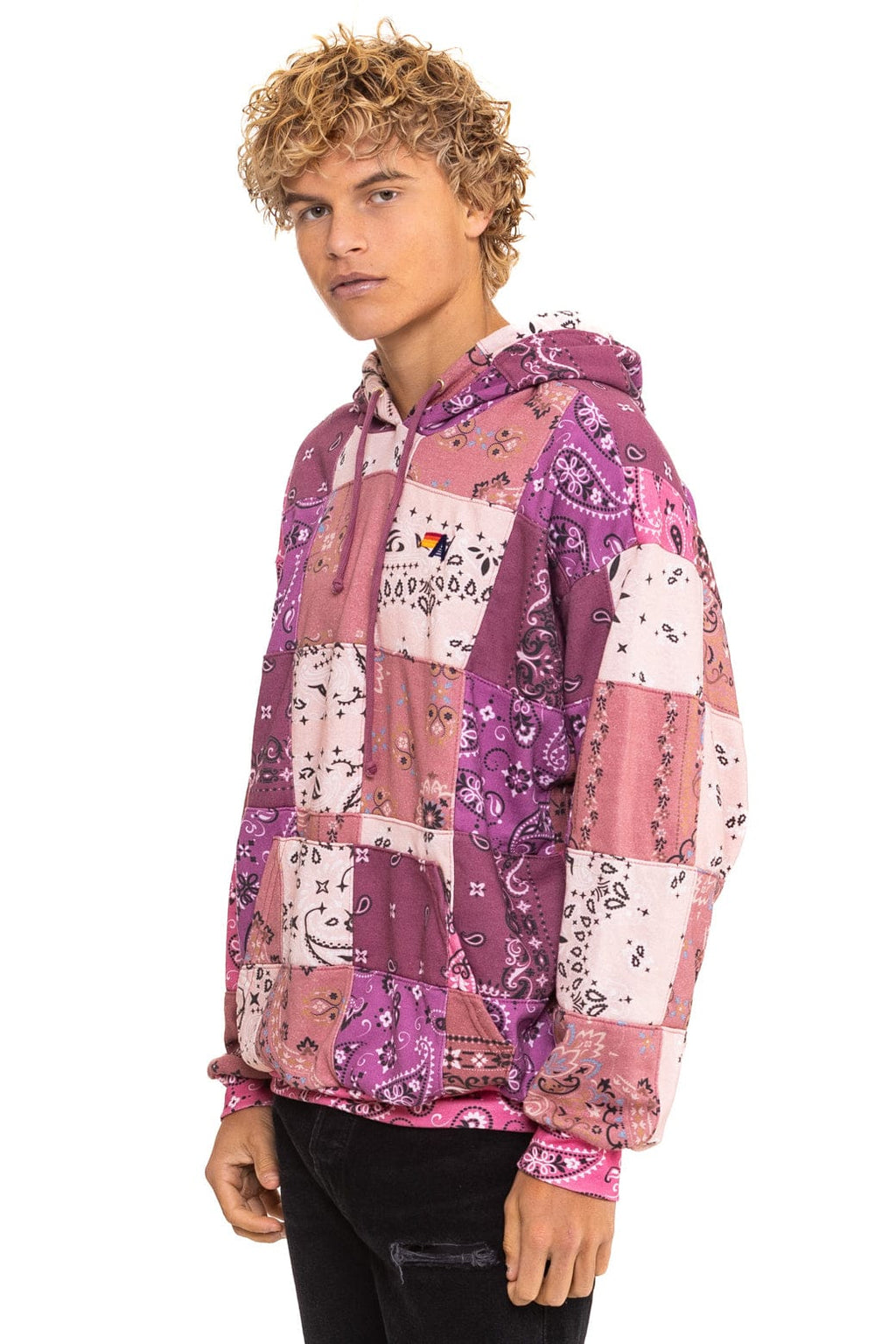 Classic BANDANA QUILTED RELAXED PULLOVER HOODIE - PINK