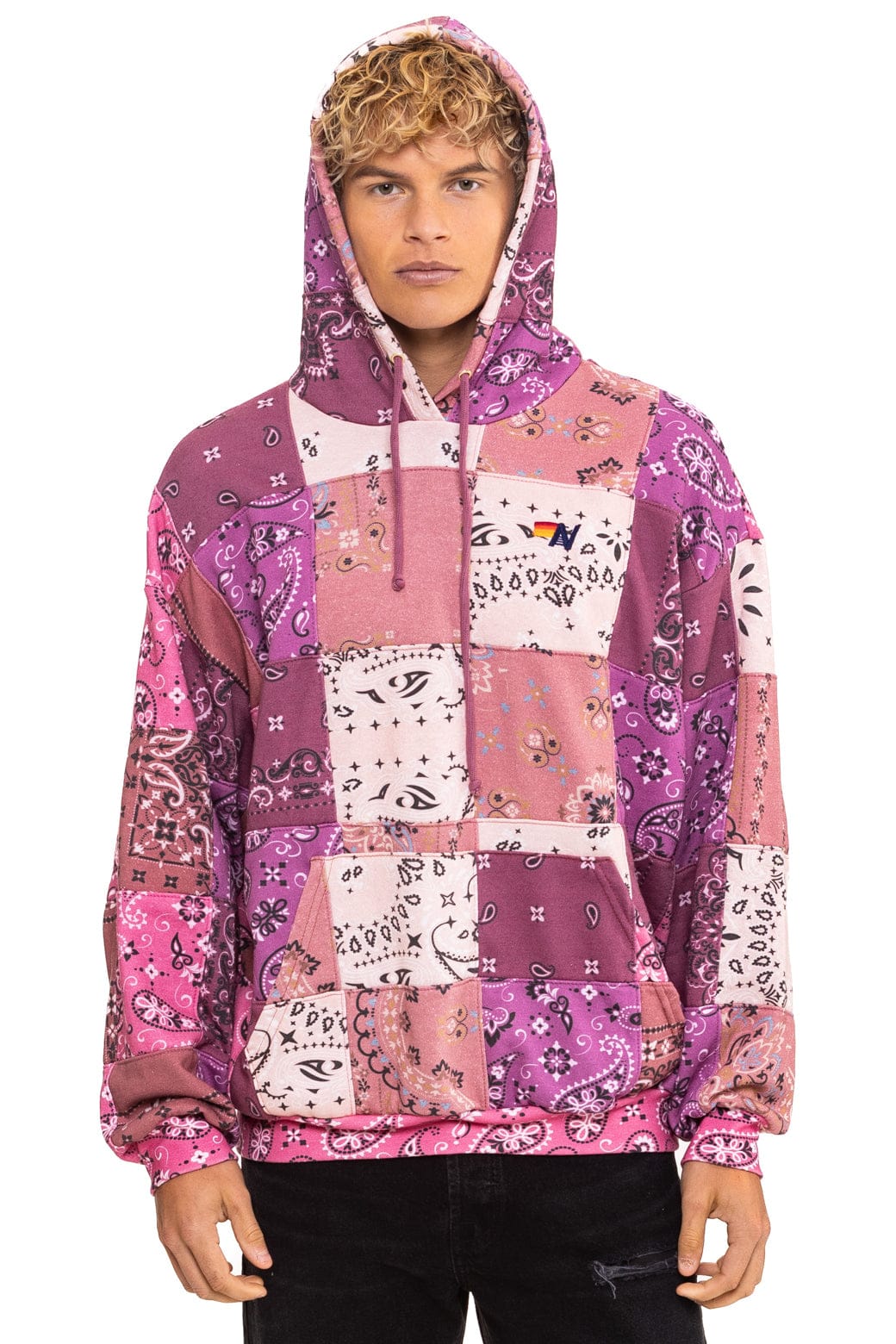 Classic BANDANA QUILTED RELAXED PULLOVER HOODIE - PINK