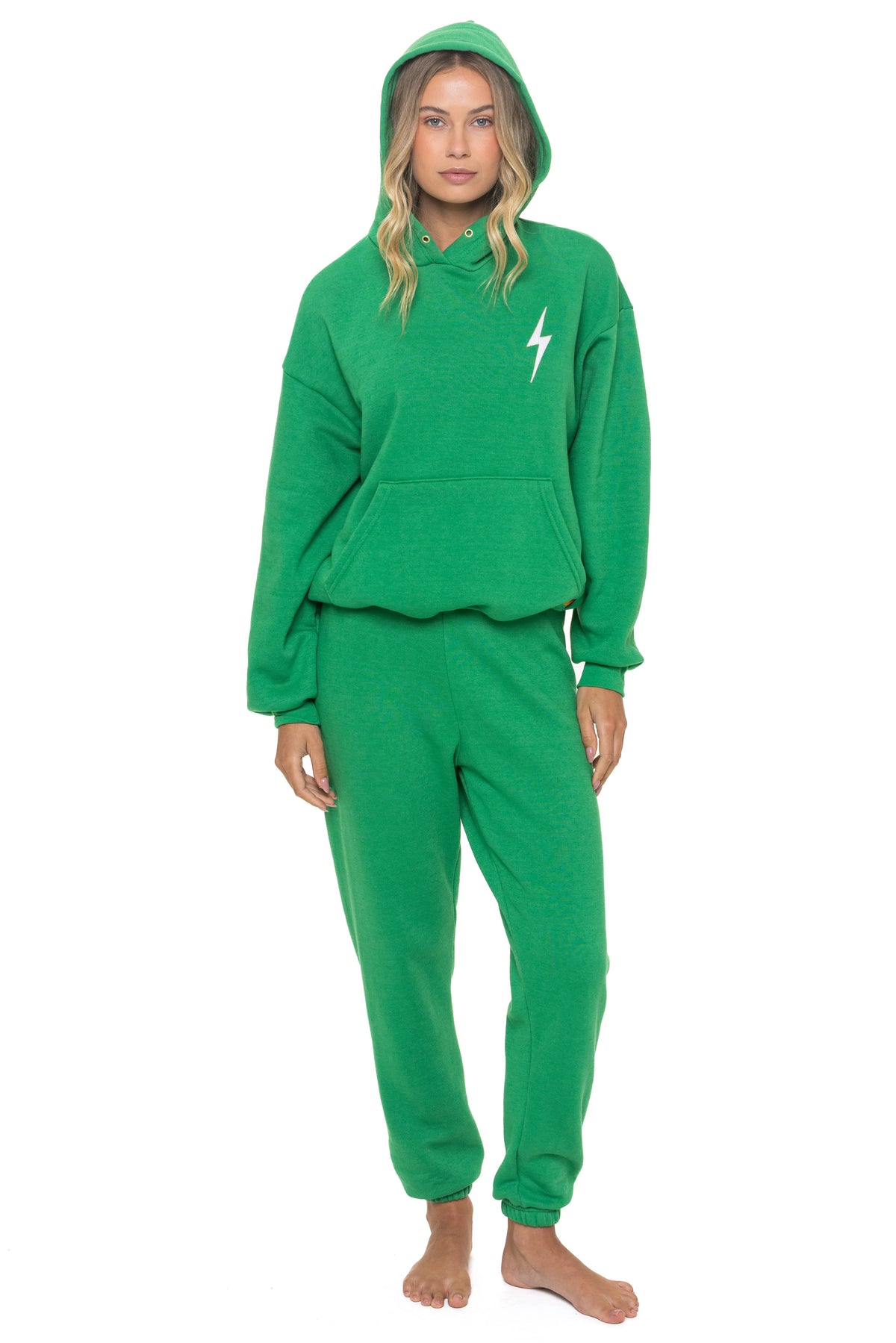 Classic BOLT STITCH RELAXED PULLOVER HOODIE - KELLY GREEN WHITE