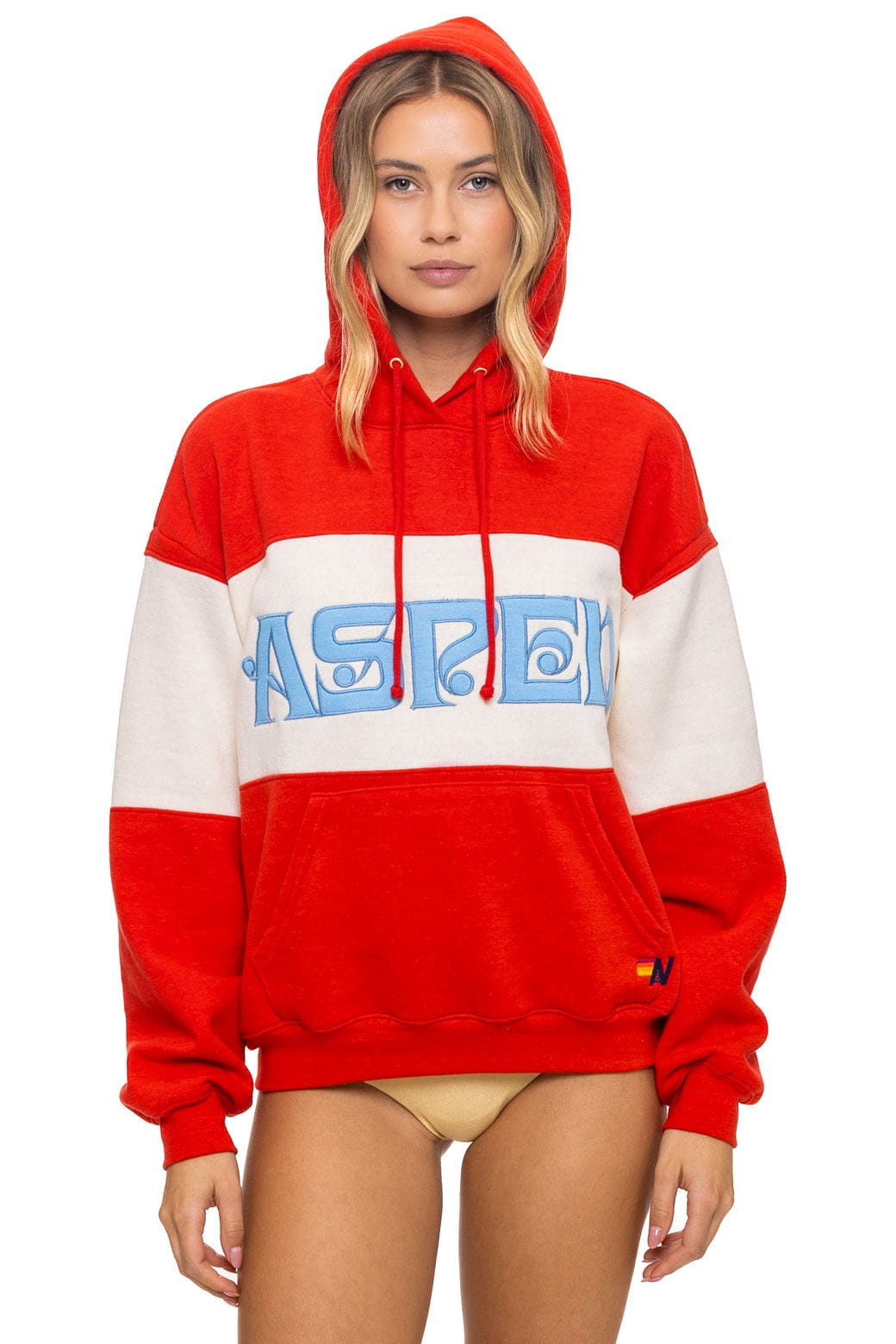 Classic ASPEN EMBROIDERY COLOR BLOCK PULLOVER HOODIE RELAXED - RED VINTAGE WHITE