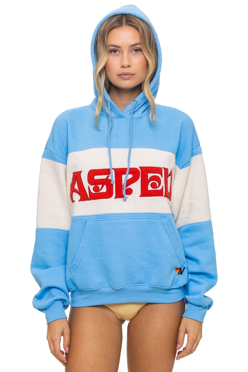 Classic ASPEN EMBROIDERY COLOR BLOCK PULLOVER HOODIE RELAXED - SKY VINTAGE WHITE