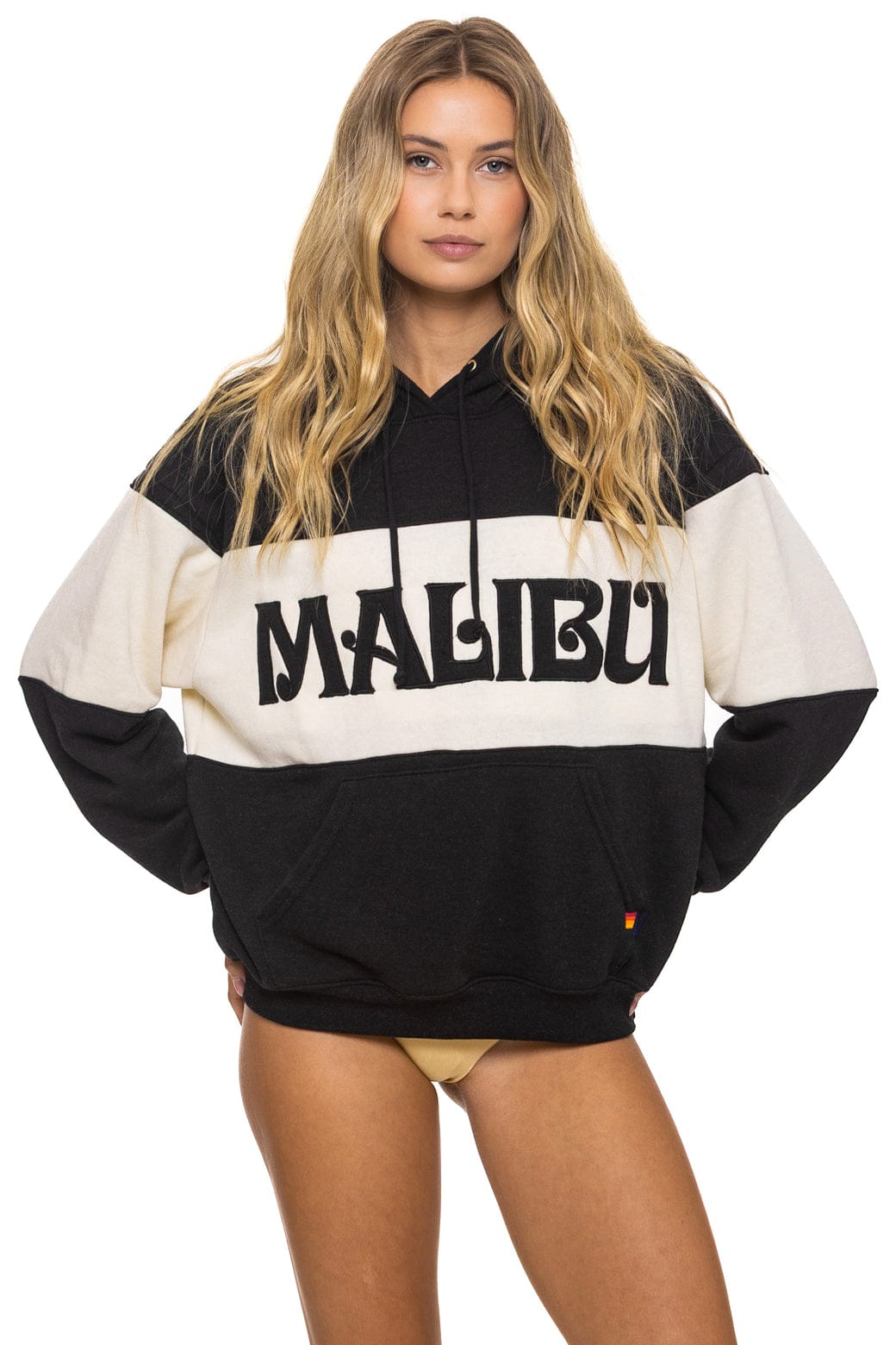 Classic MALIBU EMBROIDERY COLOR BLOCK PULLOVER HOODIE RELAXED - BLACK VINTAGE WHITE