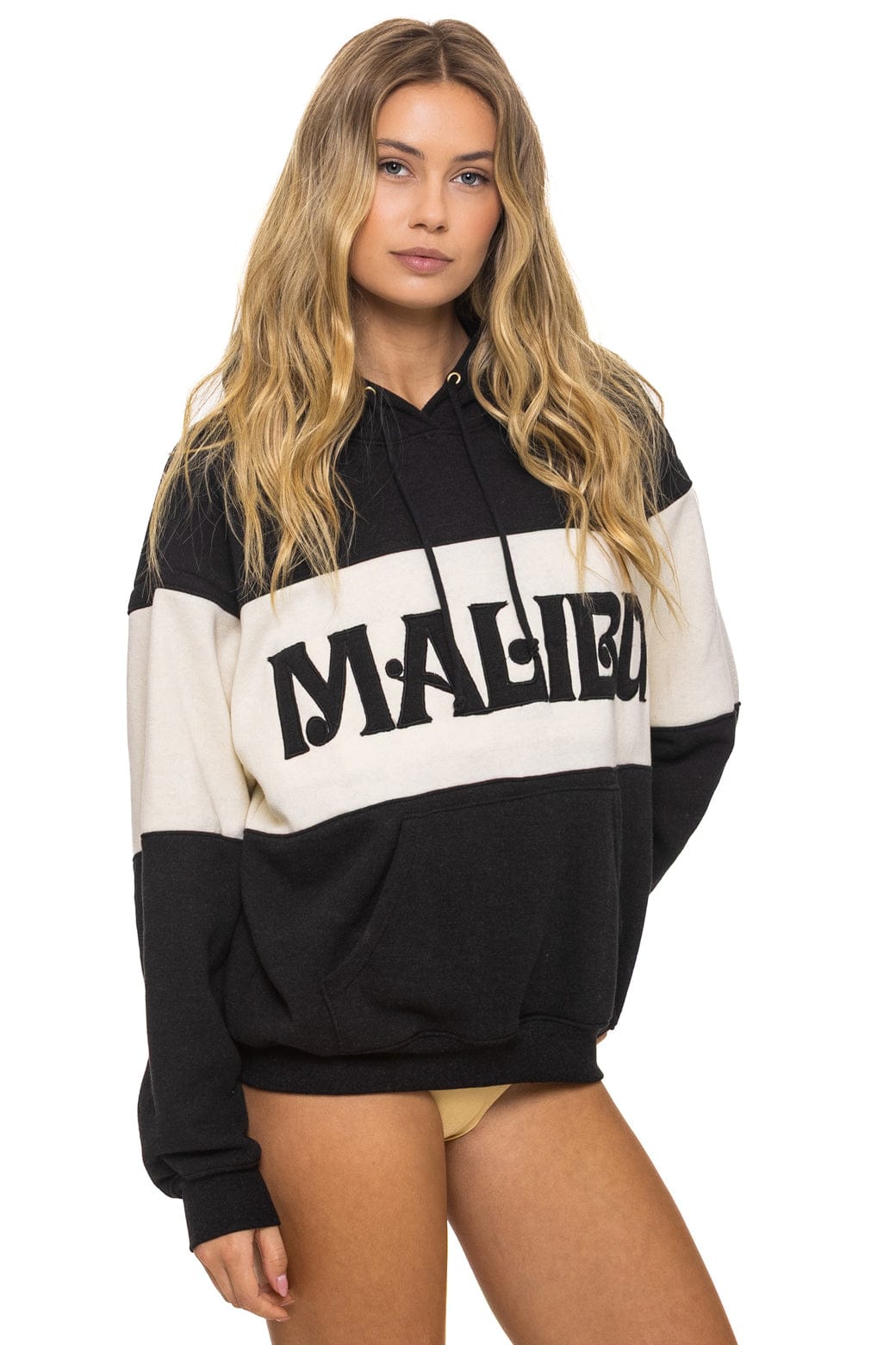 Classic MALIBU EMBROIDERY COLOR BLOCK PULLOVER HOODIE RELAXED - BLACK VINTAGE WHITE