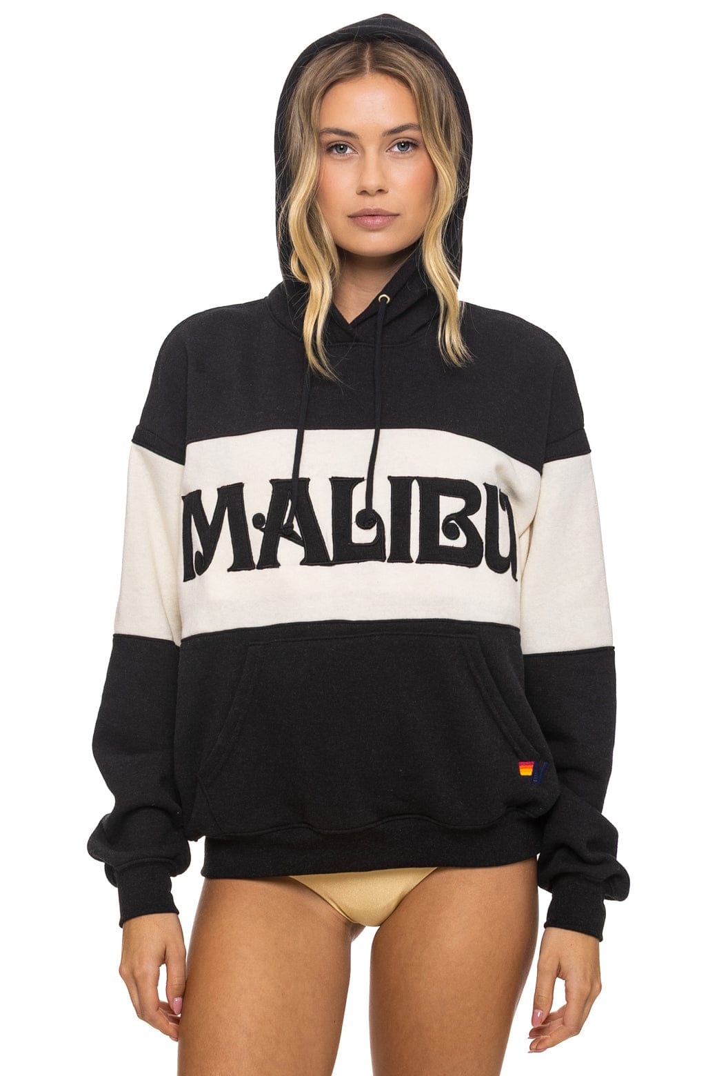 Classic MALIBU EMBROIDERY COLOR BLOCK PULLOVER HOODIE RELAXED - BLACK VINTAGE WHITE