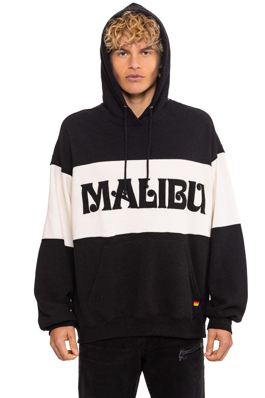 Classic MALIBU EMBROIDERY COLOR BLOCK PULLOVER HOODIE RELAXED - BLACK VINTAGE WHITE