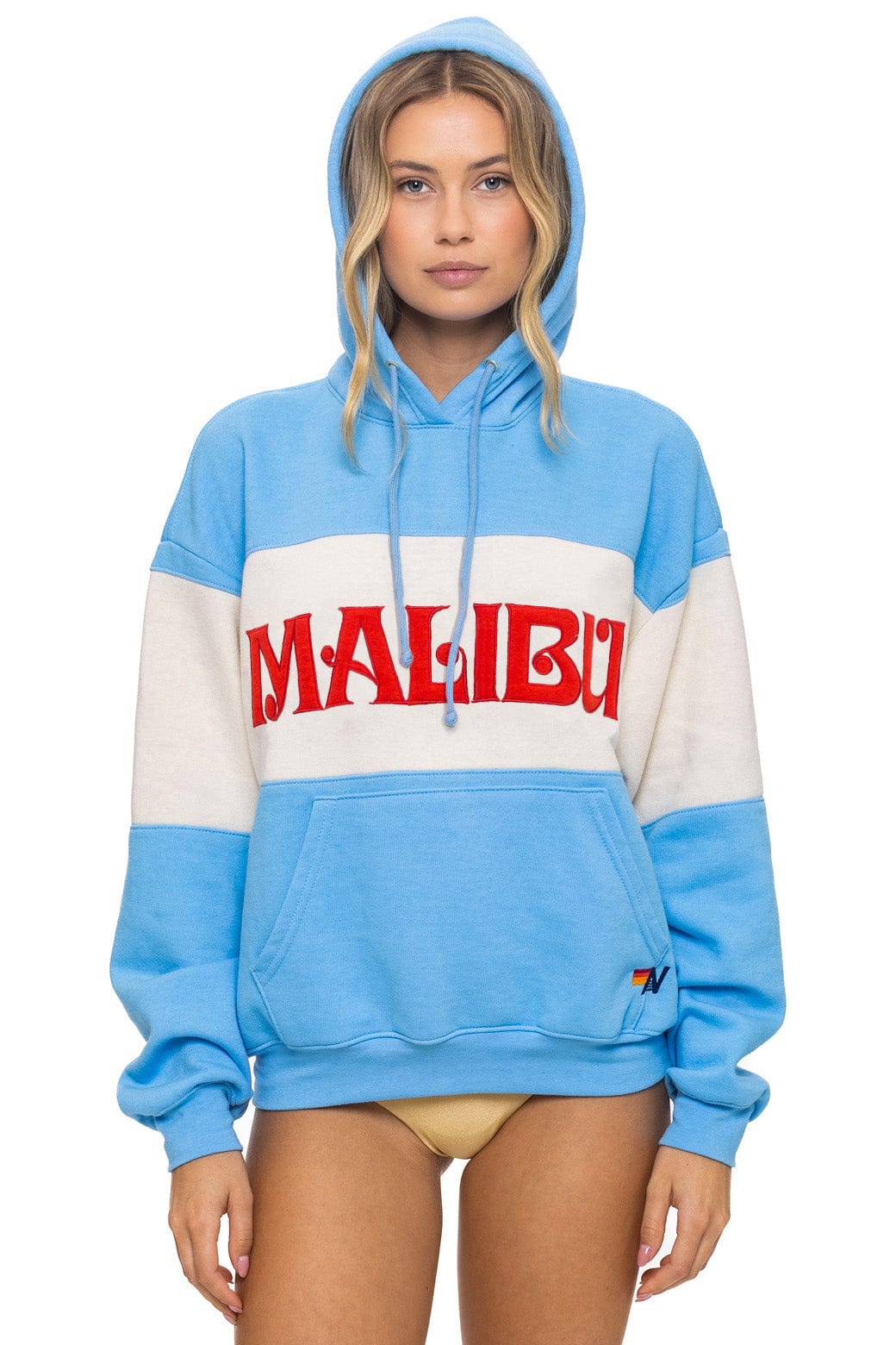 Classic MALIBU EMBROIDERY COLOR BLOCK PULLOVER HOODIE RELAXED - SKY VINTAGE WHITE