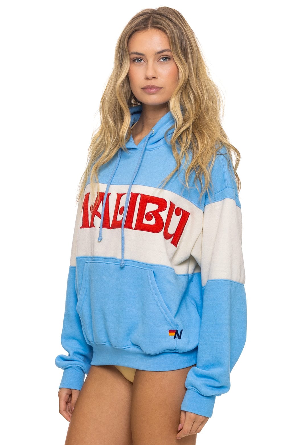 Classic MALIBU EMBROIDERY COLOR BLOCK PULLOVER HOODIE RELAXED - SKY VINTAGE WHITE