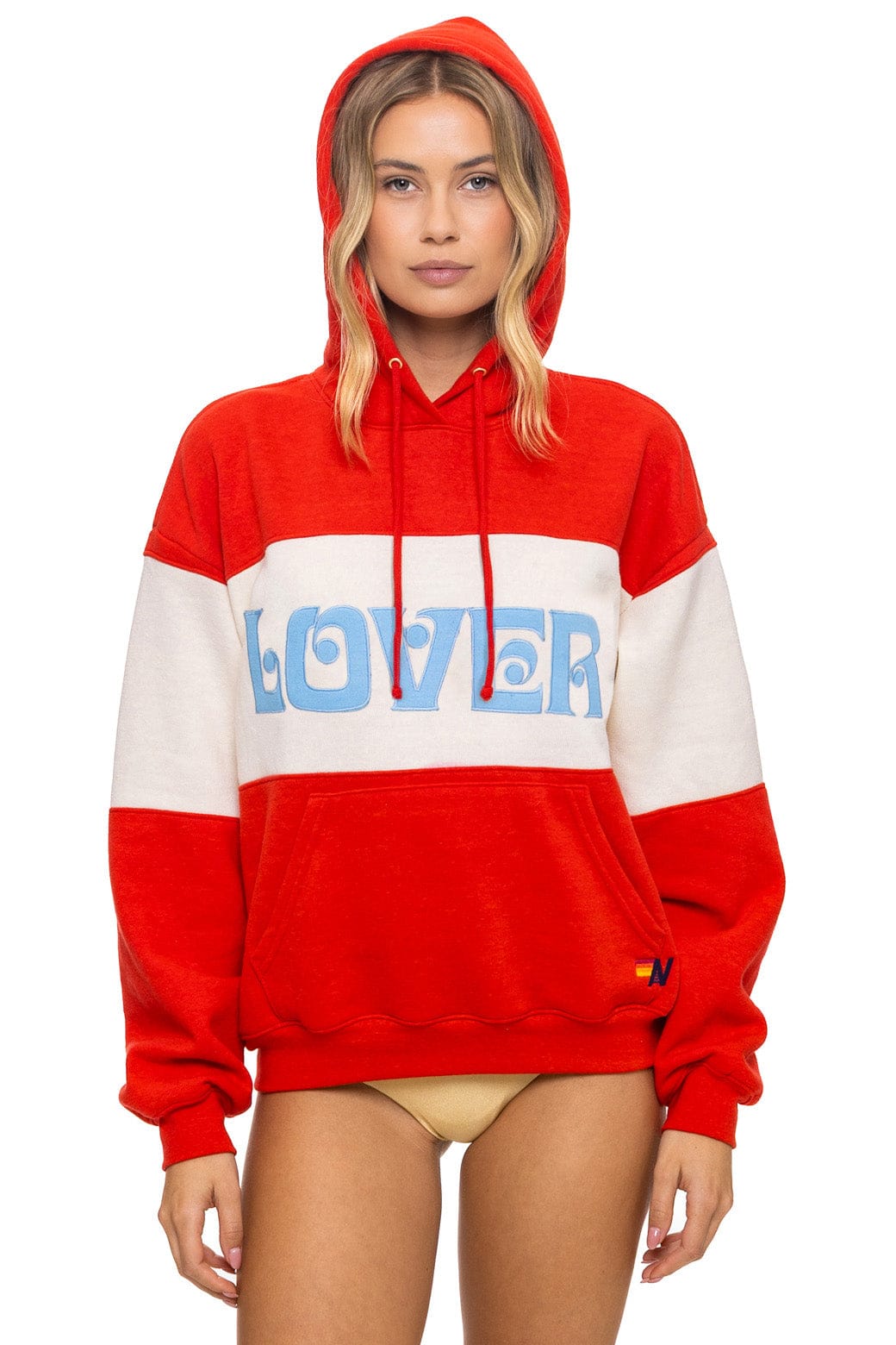 Classic LOVER EMBROIDERY COLOR BLOCK PULLOVER HOODIE RELAXED - RED VINTAGE WHITE