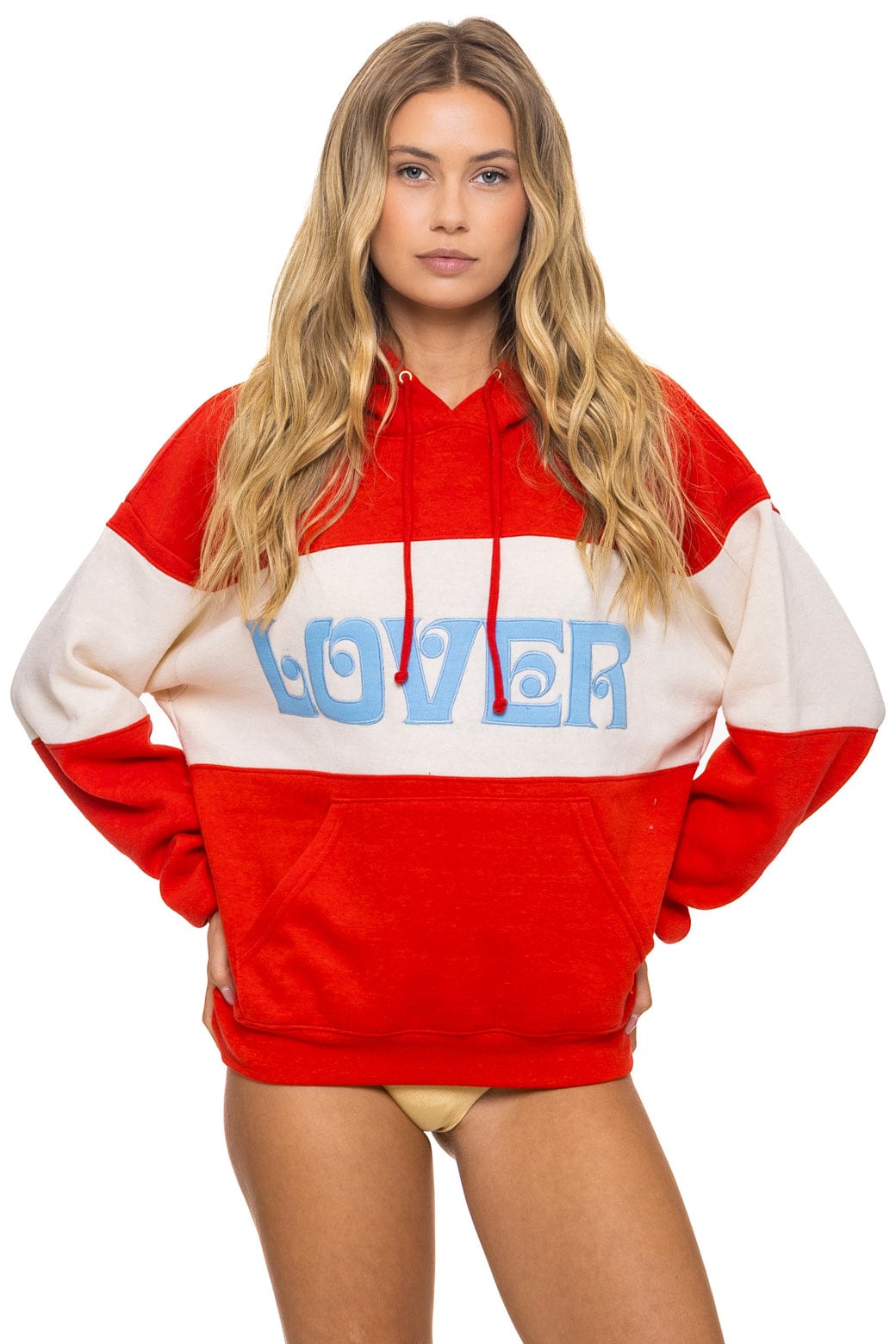 Classic LOVER EMBROIDERY COLOR BLOCK PULLOVER HOODIE RELAXED - RED VINTAGE WHITE