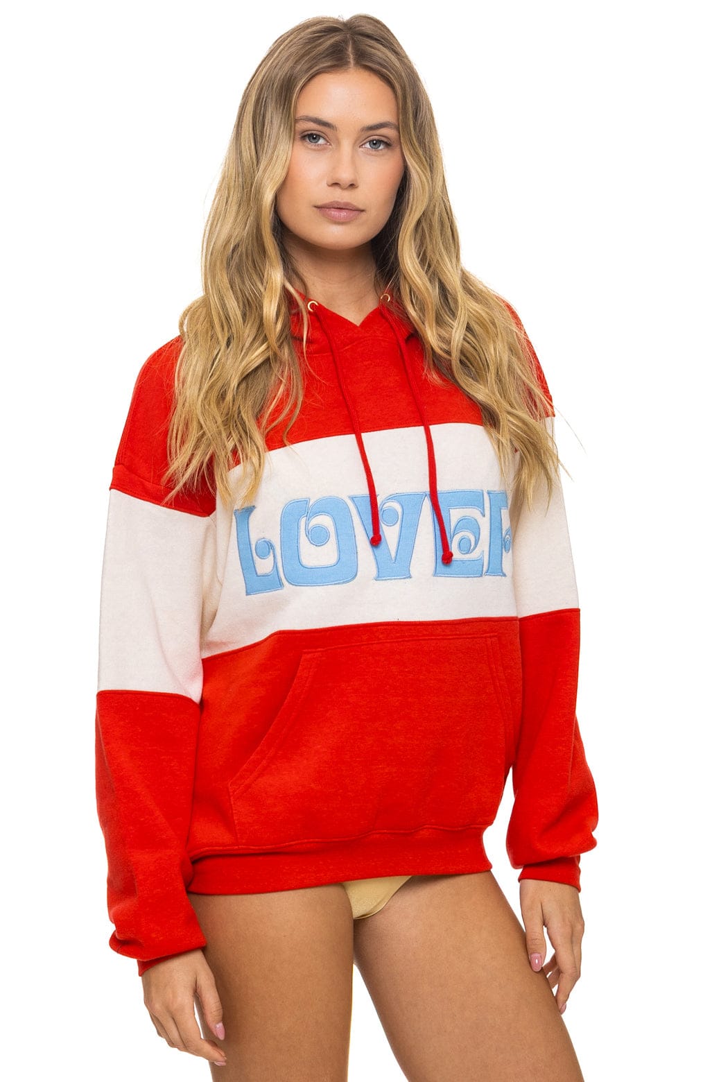 Classic LOVER EMBROIDERY COLOR BLOCK PULLOVER HOODIE RELAXED - RED VINTAGE WHITE