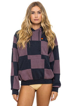 Classic CHECK QUILT RELAXED PULLOVER HOODIE - CHARCOAL MOCHA