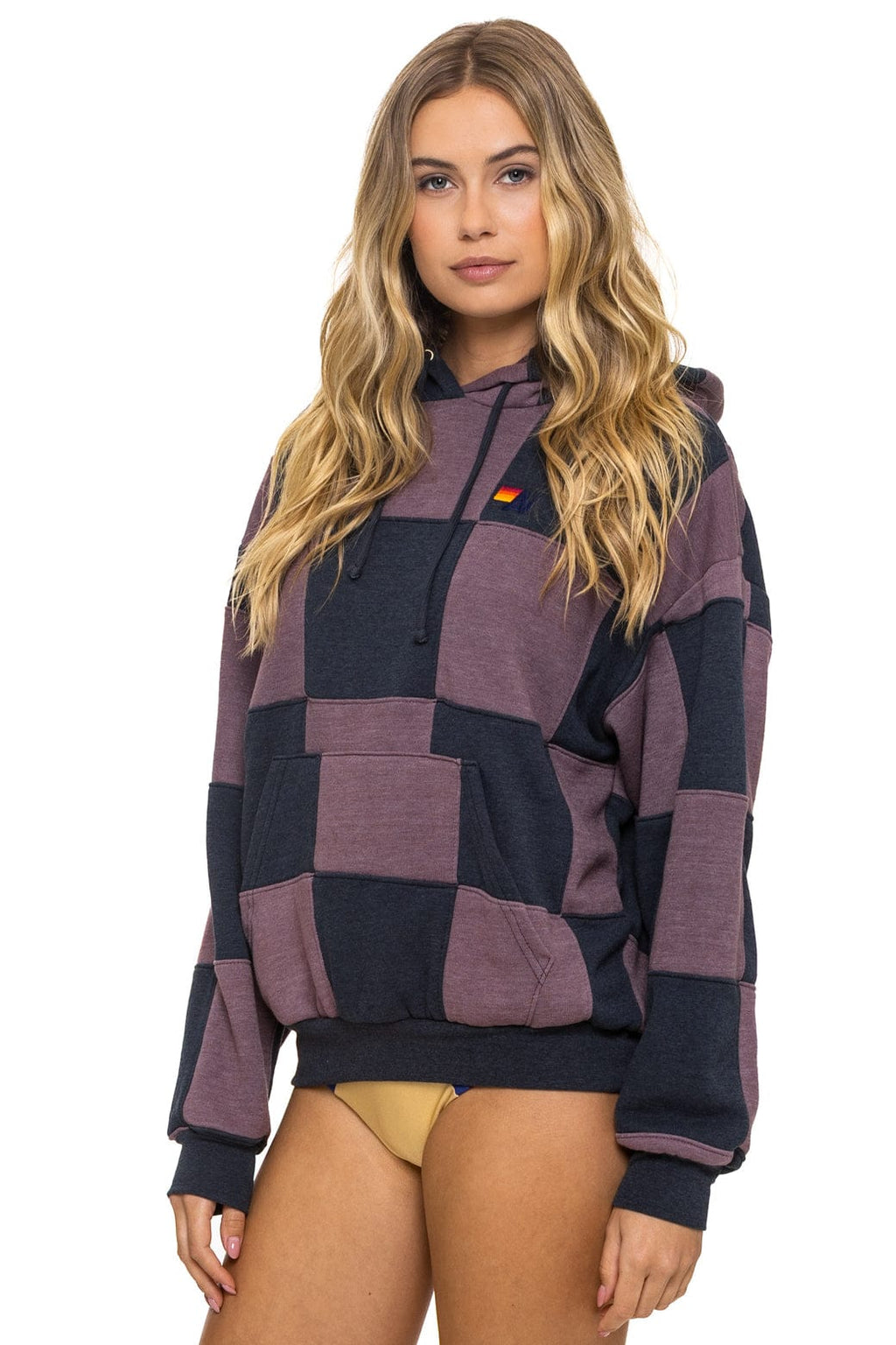 Classic CHECK QUILT RELAXED PULLOVER HOODIE - CHARCOAL MOCHA