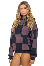 Classic CHECK QUILT RELAXED PULLOVER HOODIE - CHARCOAL MOCHA