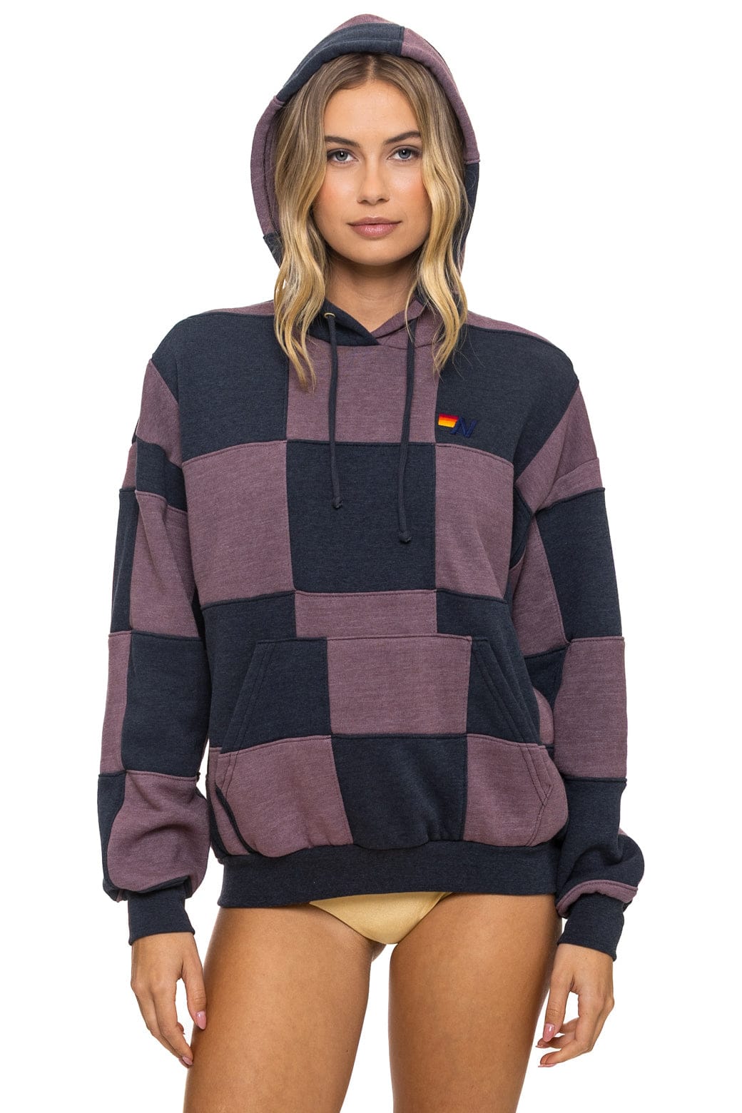 Classic CHECK QUILT RELAXED PULLOVER HOODIE - CHARCOAL MOCHA