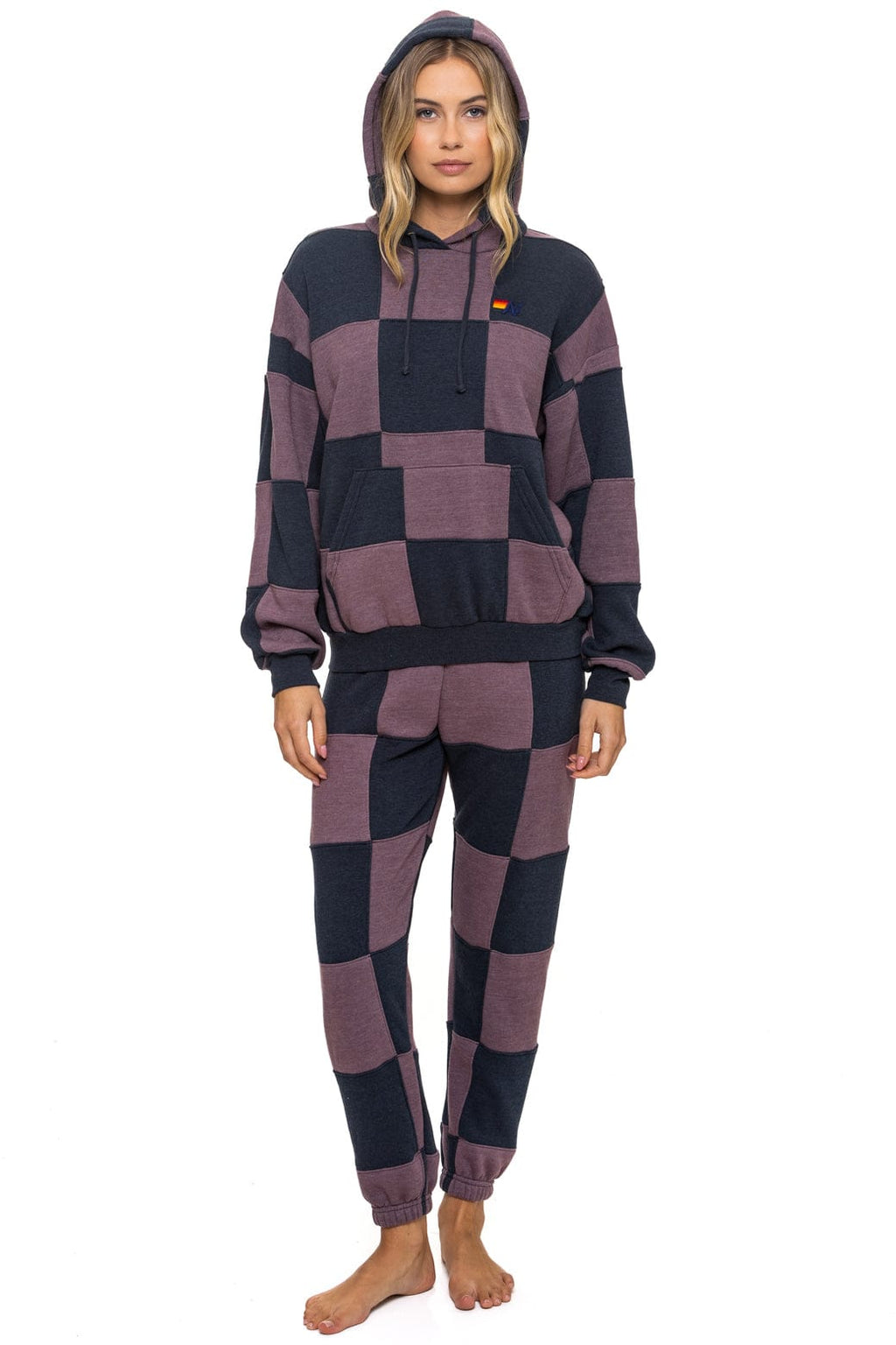 Classic CHECK QUILT RELAXED PULLOVER HOODIE - CHARCOAL MOCHA