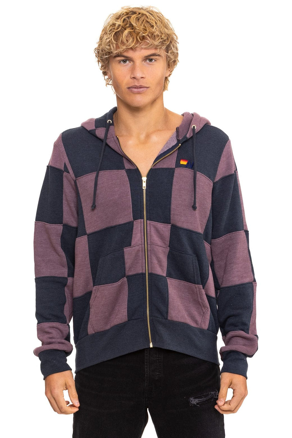 Classic CHECK QUILT ZIP HOODIE - CHARCOAL MOCHA