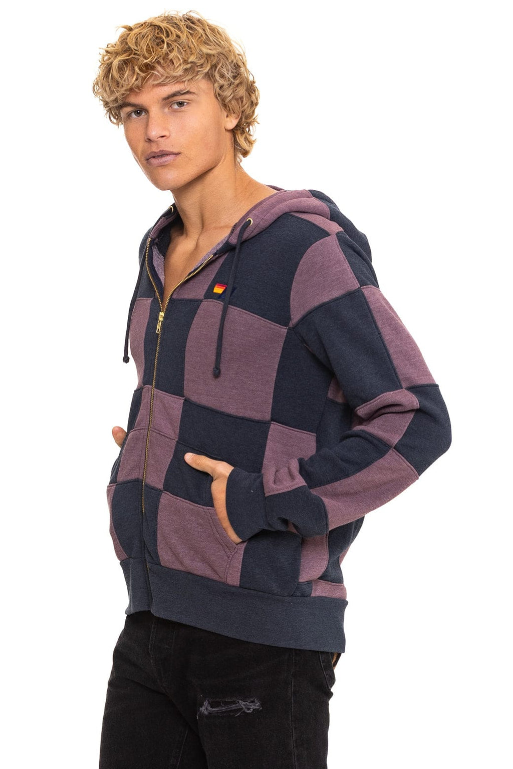 Classic CHECK QUILT ZIP HOODIE - CHARCOAL MOCHA