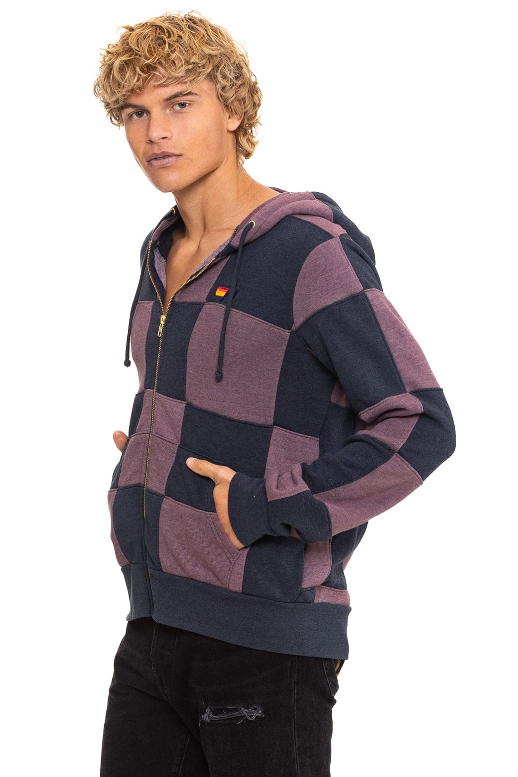 Classic CHECK QUILT ZIP HOODIE - CHARCOAL MOCHA