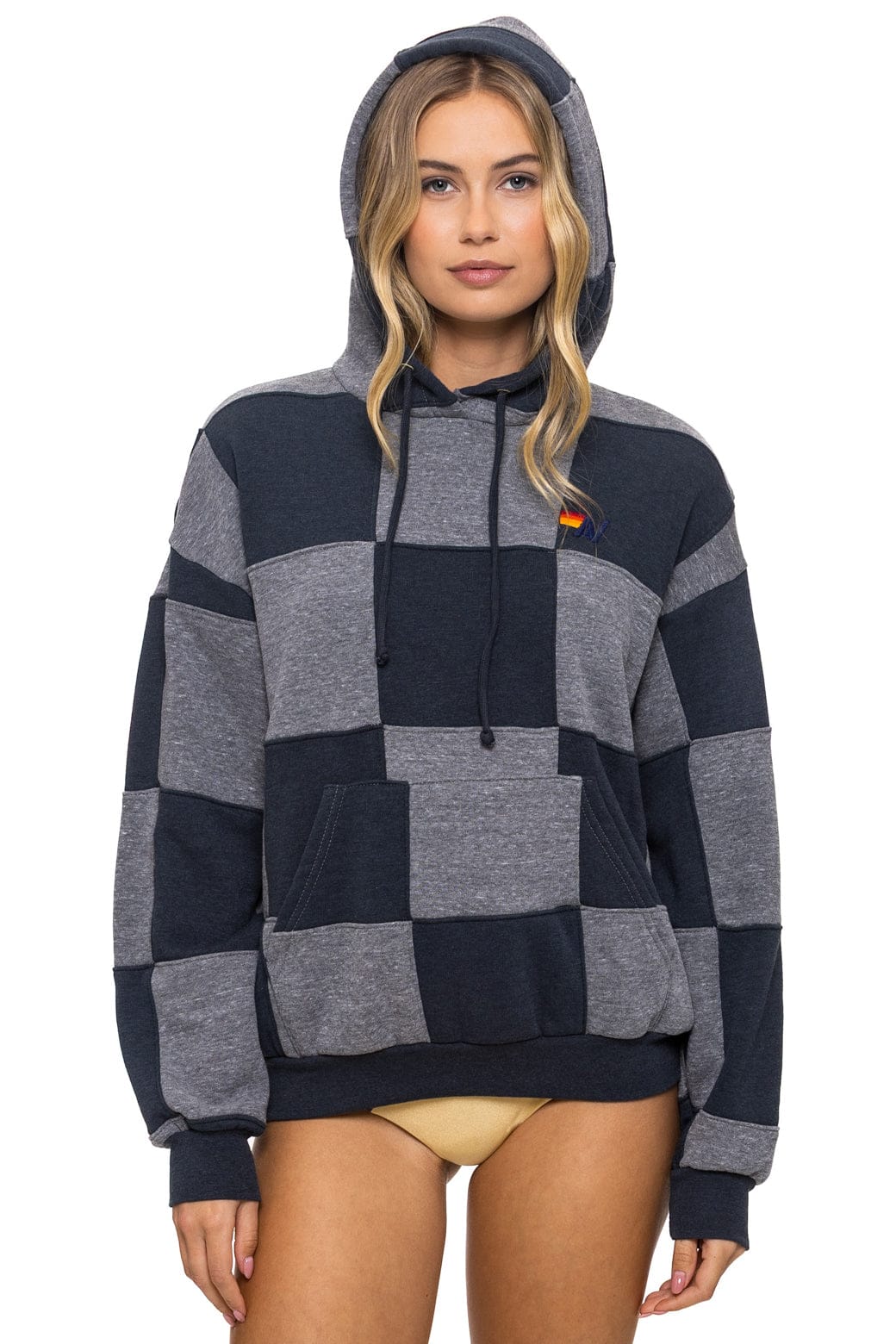 Classic CHECK QUILT RELAXED PULLOVER HOODIE - HEATHER CHARCOAL