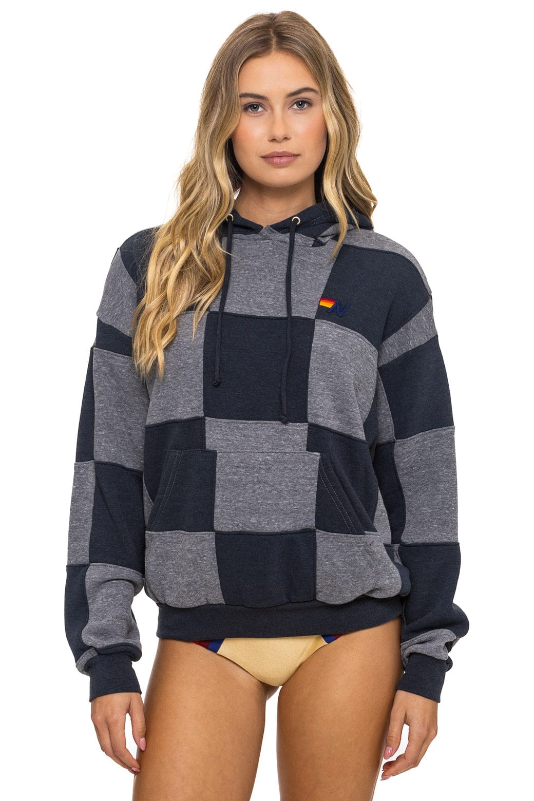 Classic CHECK QUILT RELAXED PULLOVER HOODIE - HEATHER CHARCOAL