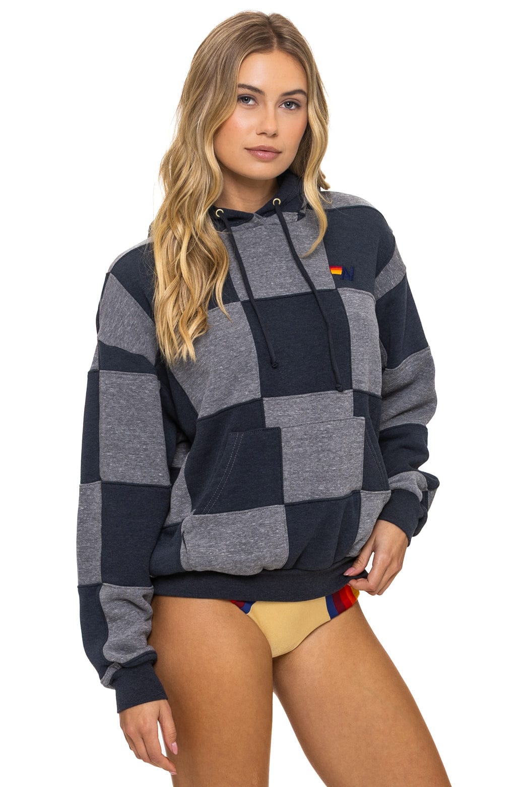 Classic CHECK QUILT RELAXED PULLOVER HOODIE - HEATHER CHARCOAL