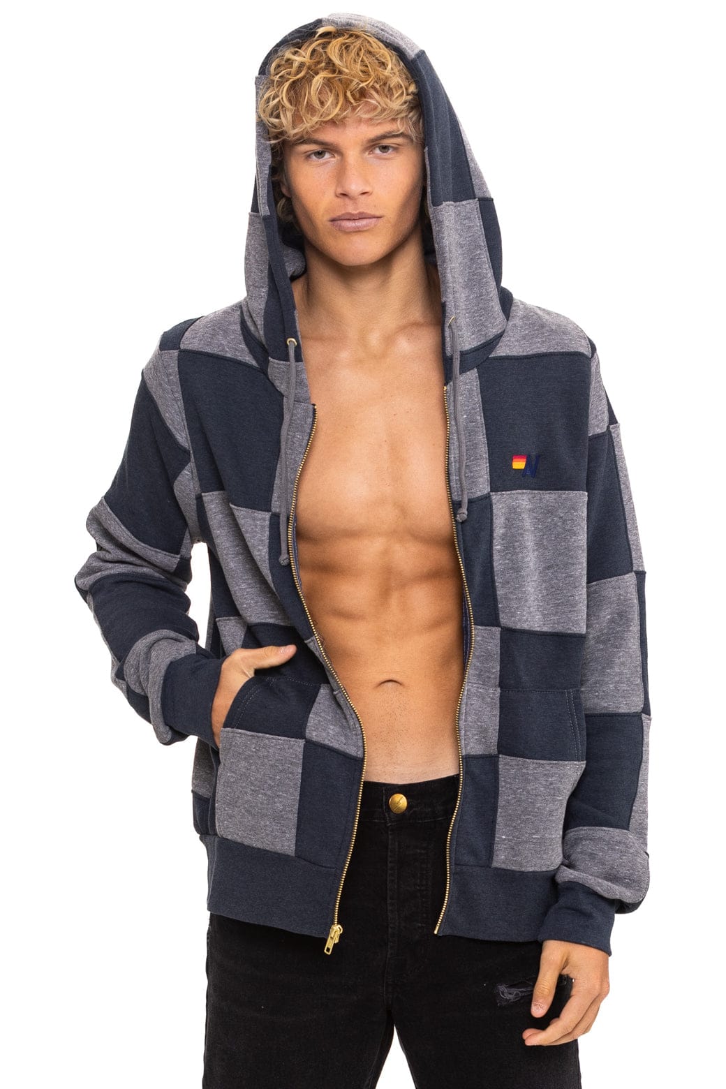 Classic CHECK QUILT ZIP HOODIE - HEATHER CHARCOAL